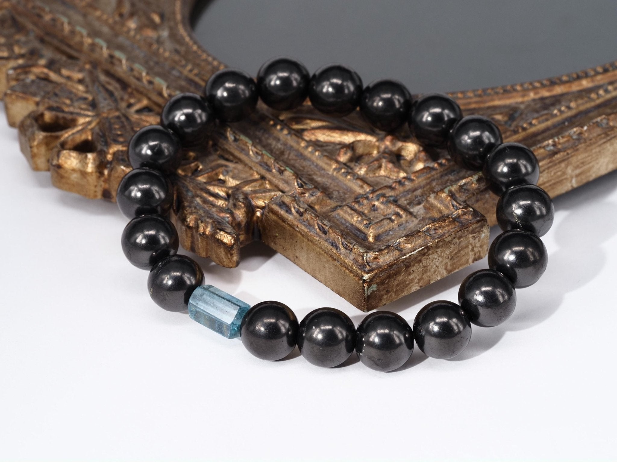 Aquamarin Armband mit Schungit für Männer und Frauen