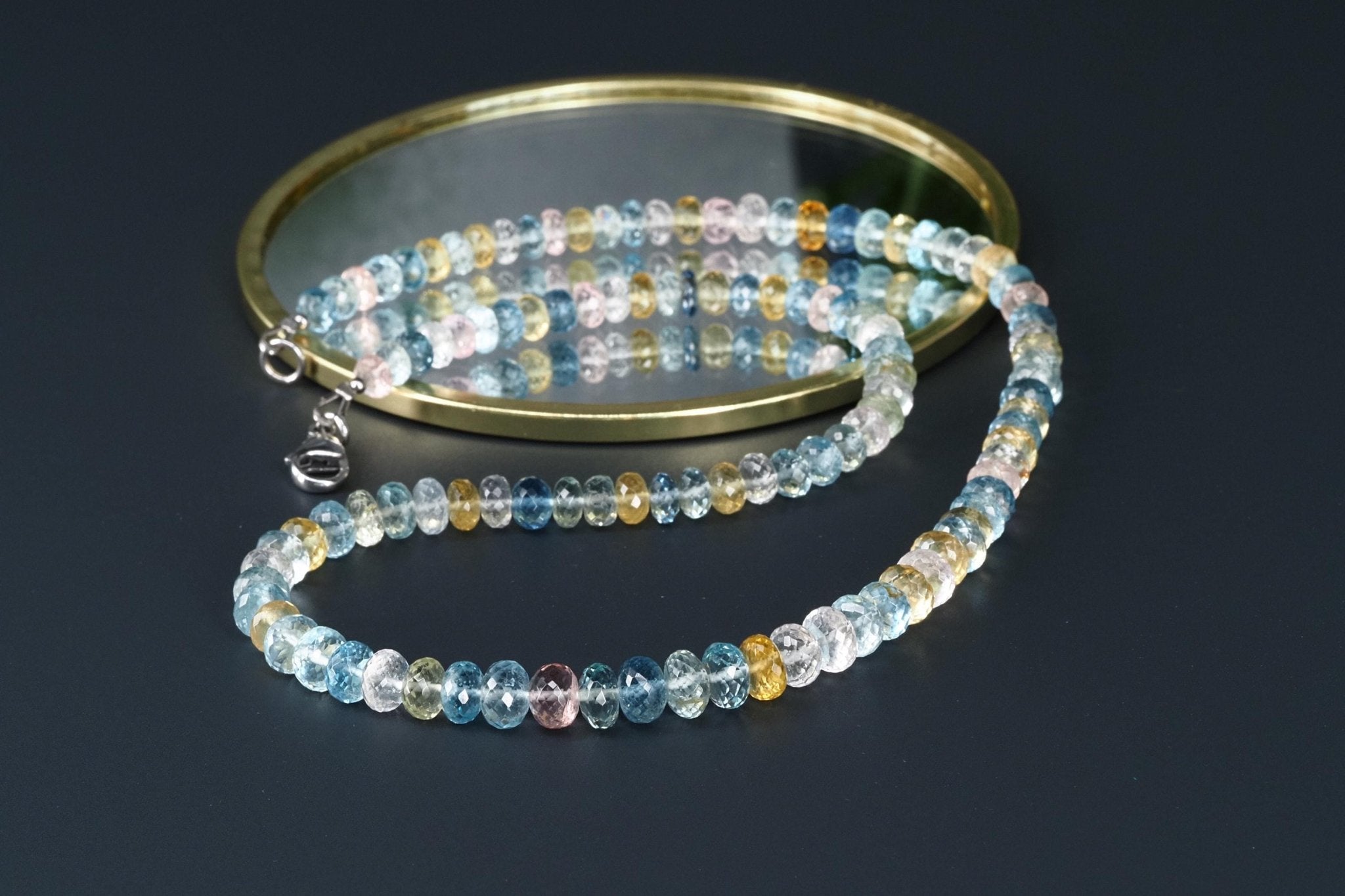 Aquamarin Collier Silber Beryll Kette blau rosa gelb