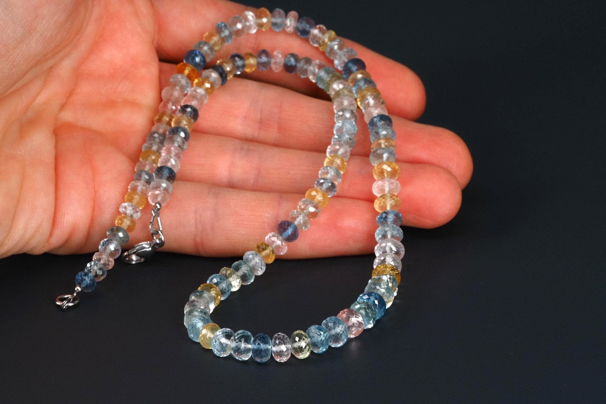 Aquamarin Collier Silber Beryll Kette blau rosa gelb