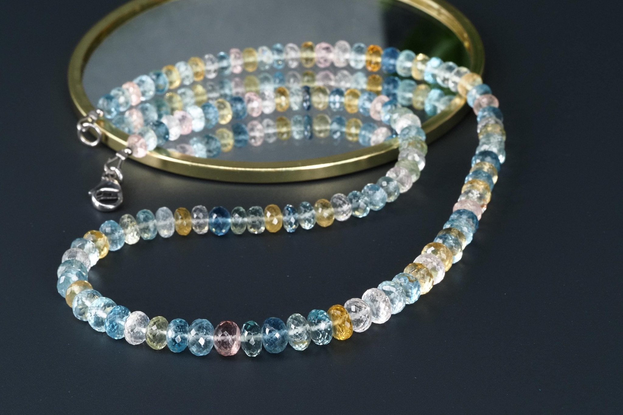 Aquamarin Collier Silber Beryll Kette blau rosa gelb
