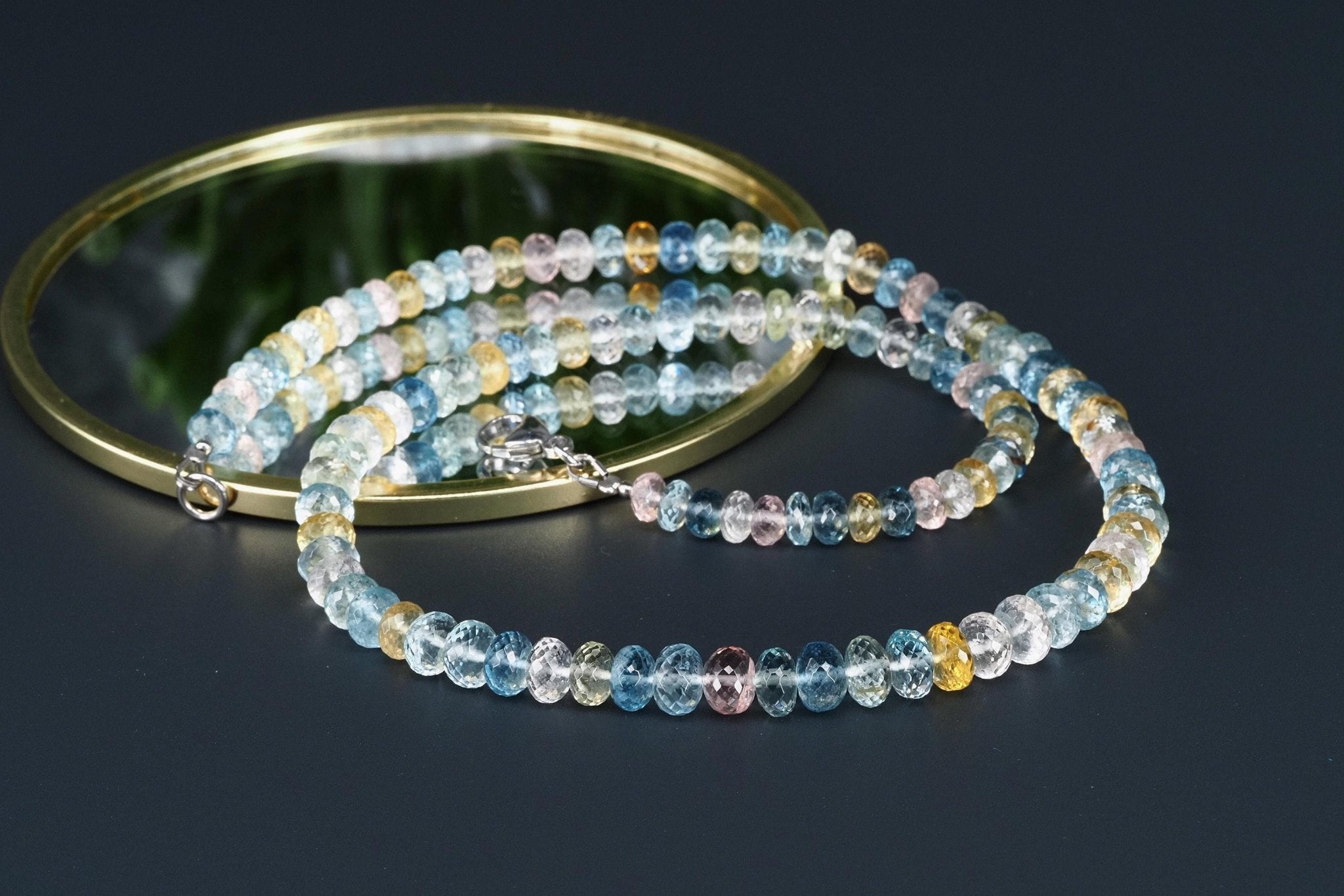 Aquamarin Collier Silber Beryll Kette blau rosa gelb