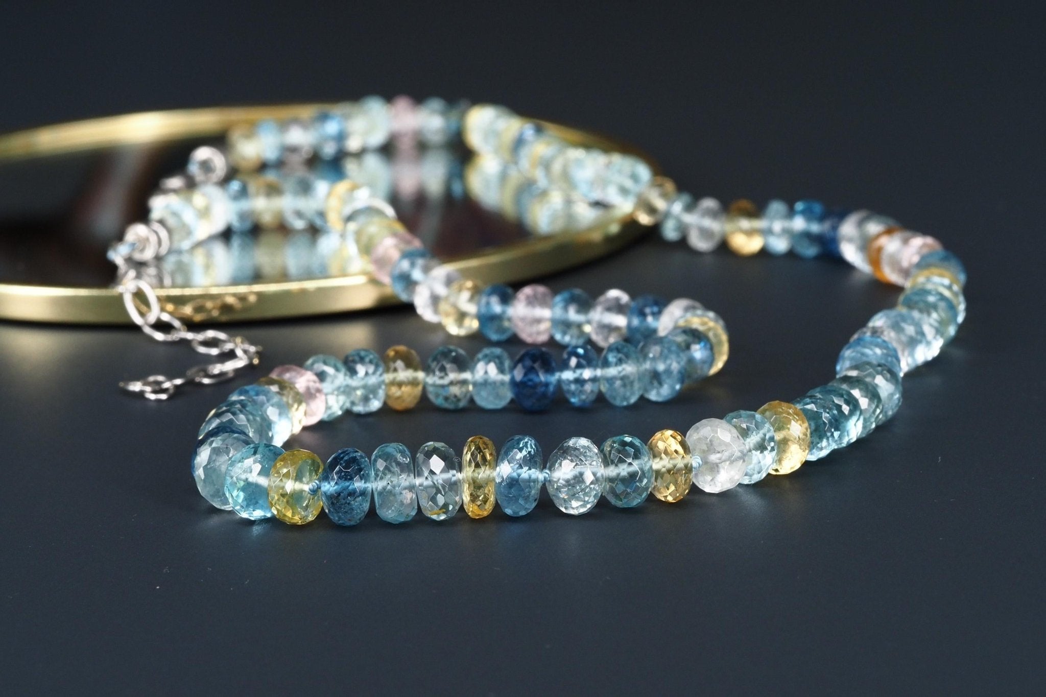 Aquamarin Collier Silber Beryll Kette blau rosa Morganit