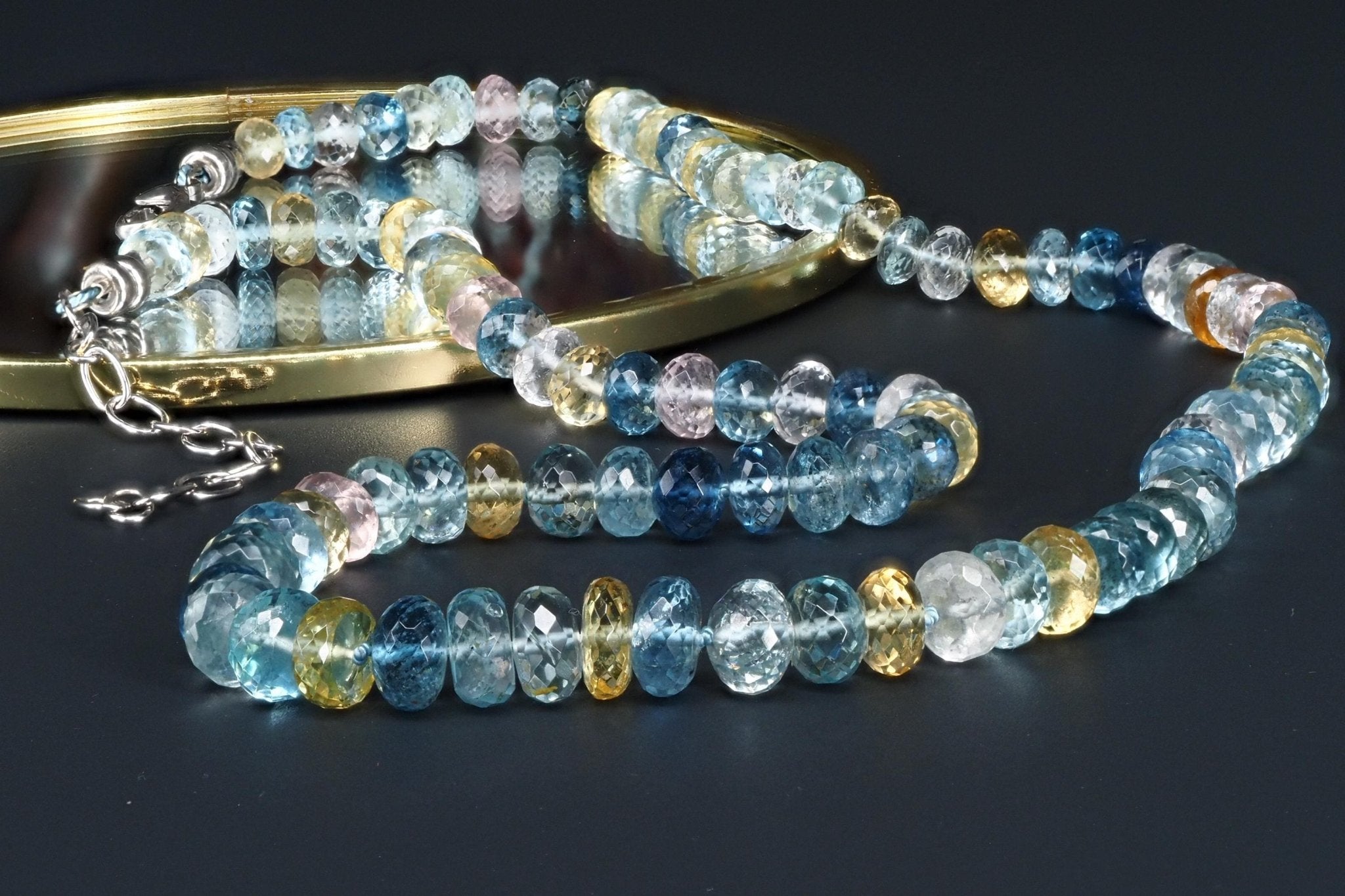 Aquamarin Collier Silber Beryll Kette blau rosa Morganit