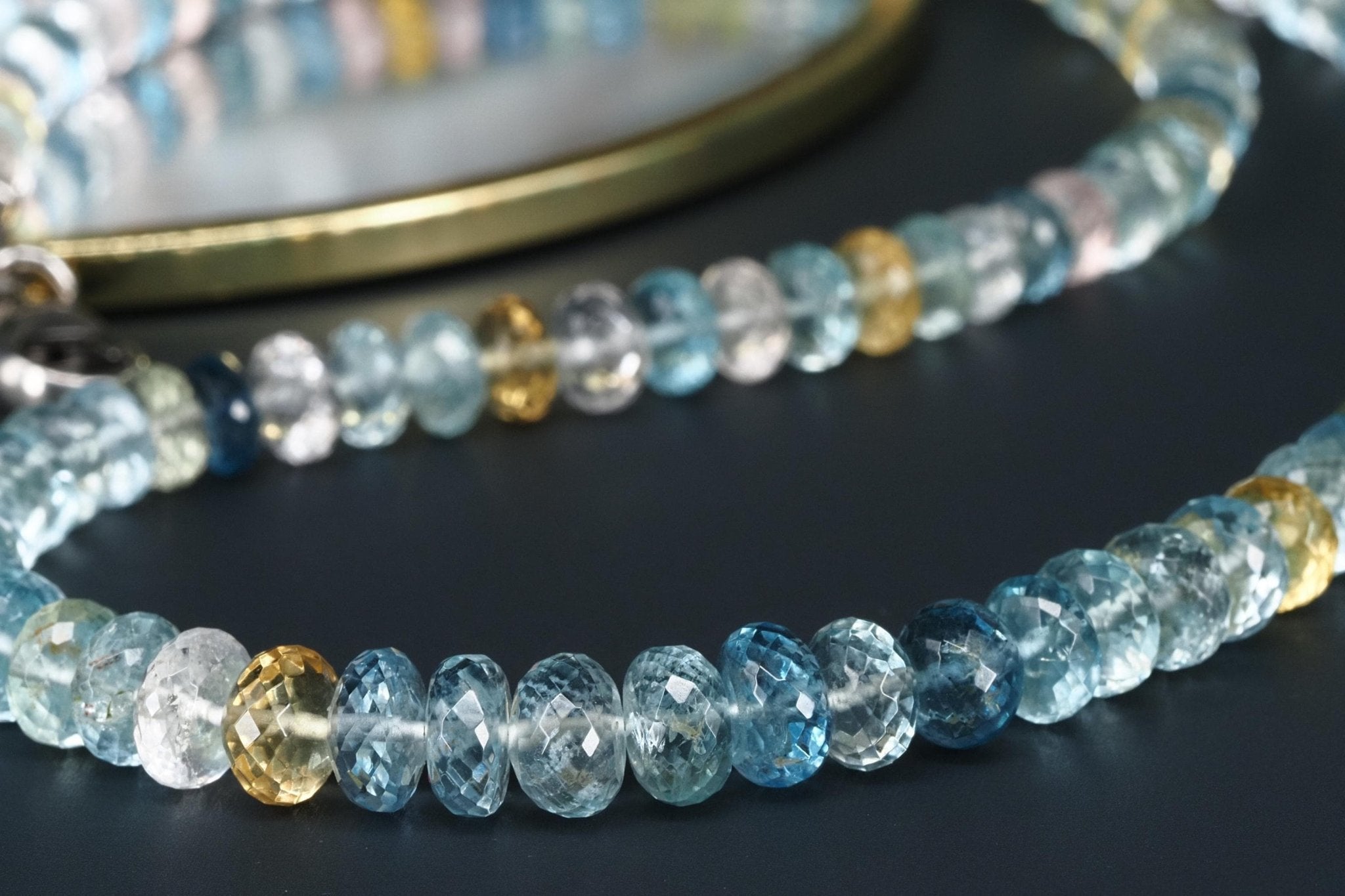 Aquamarin Heliodor Morganit Edelstein Kette facettiert