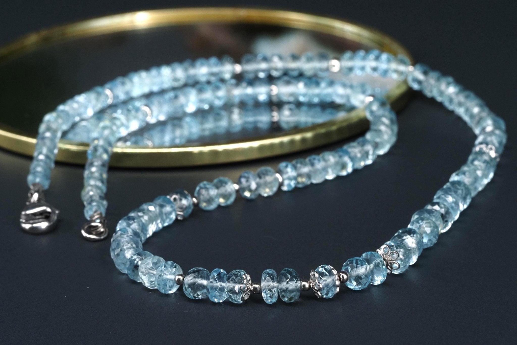 Aquamarin Kette facettiert hellblaues Edelstein Collier