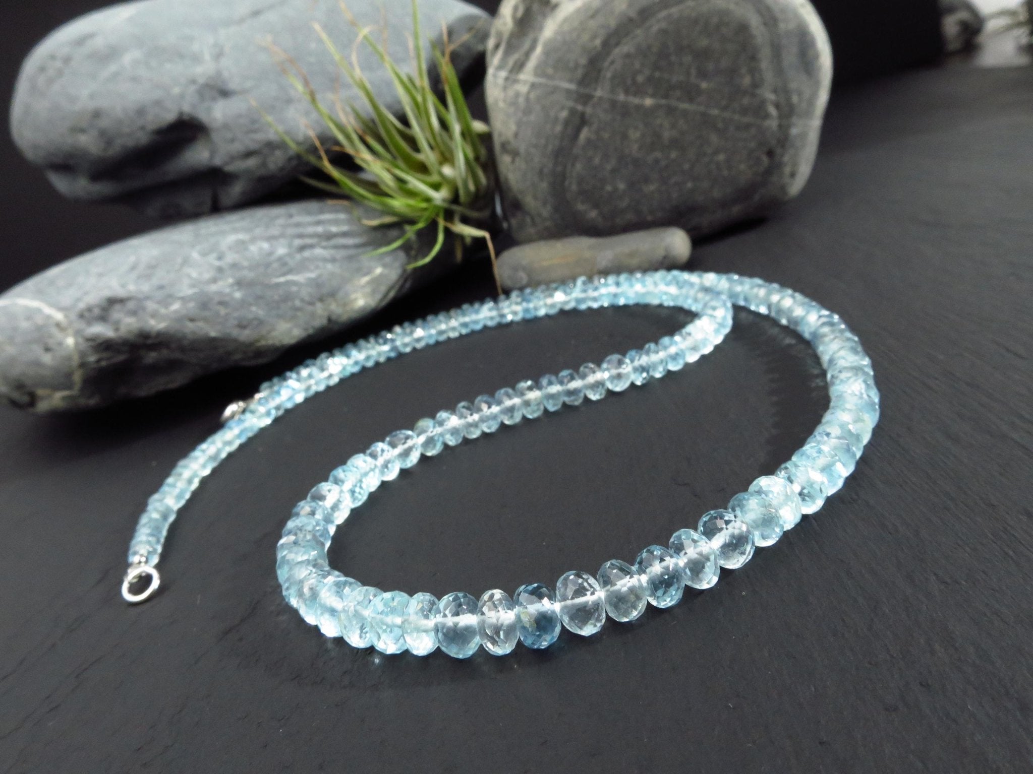 Aquamarin Kette facettiert natur Edelstein Collier