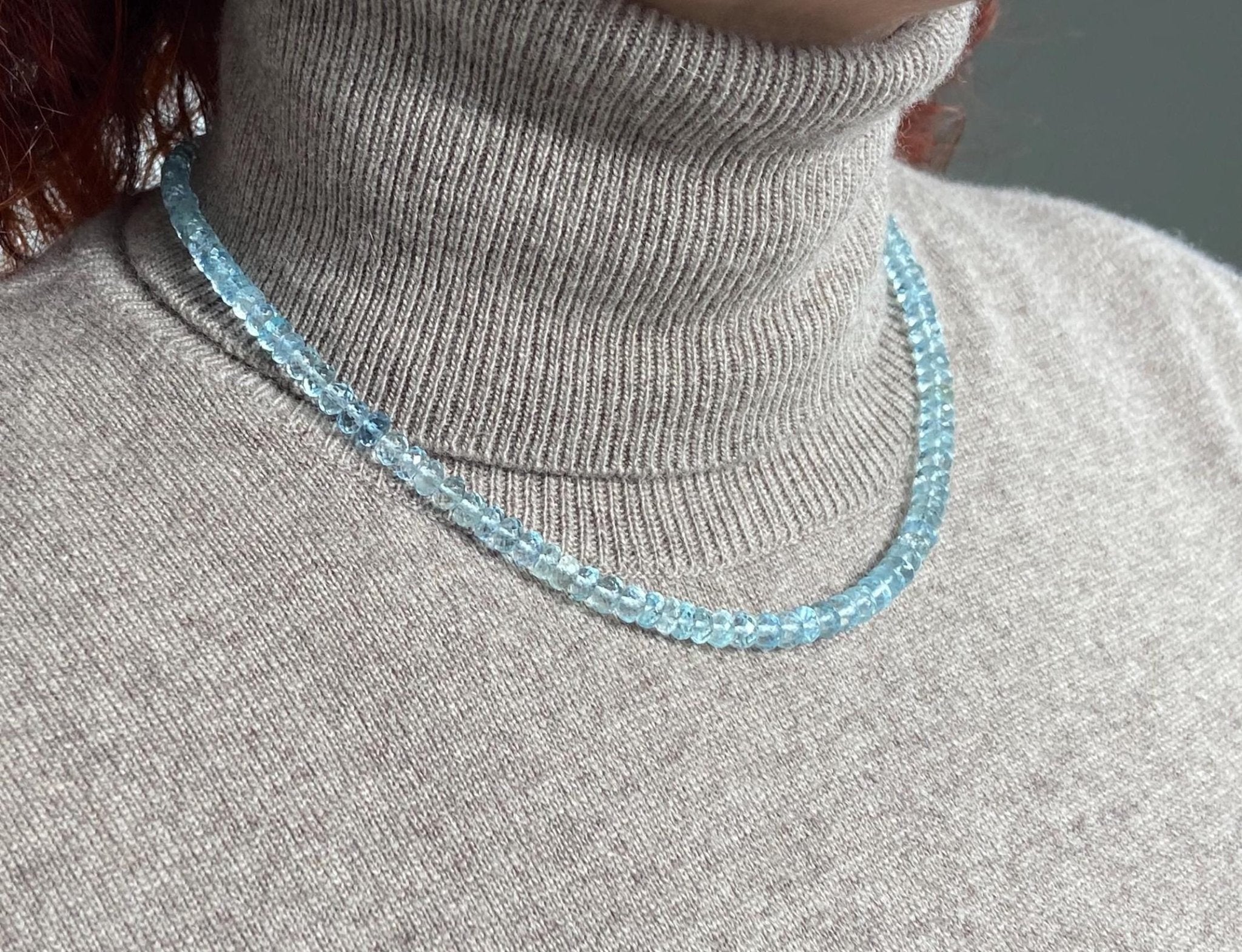 Aquamarin Kette facettiert natur Edelstein Collier