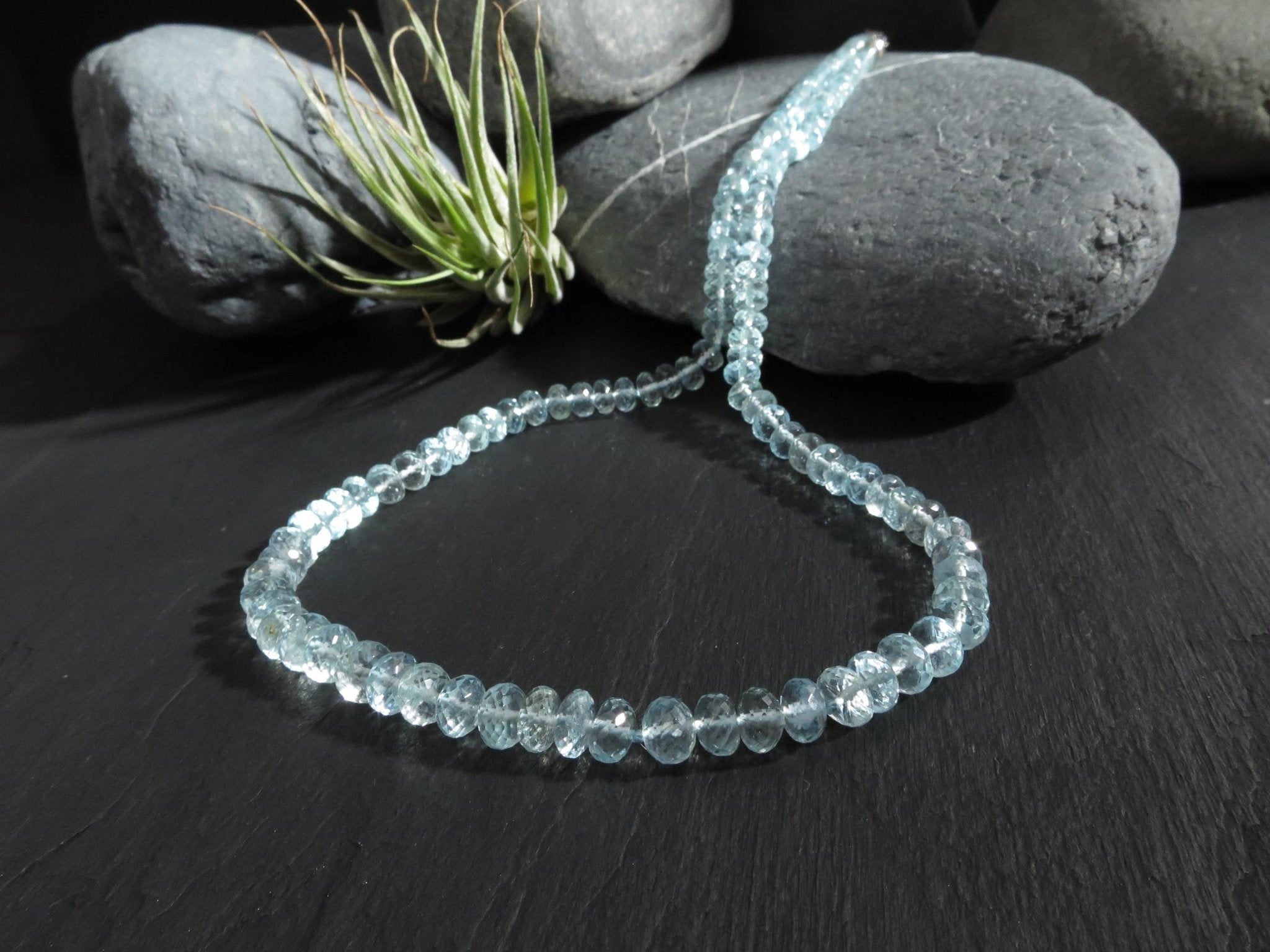 Aquamarin Kette Natur Edelstein Perlen Collier Silber