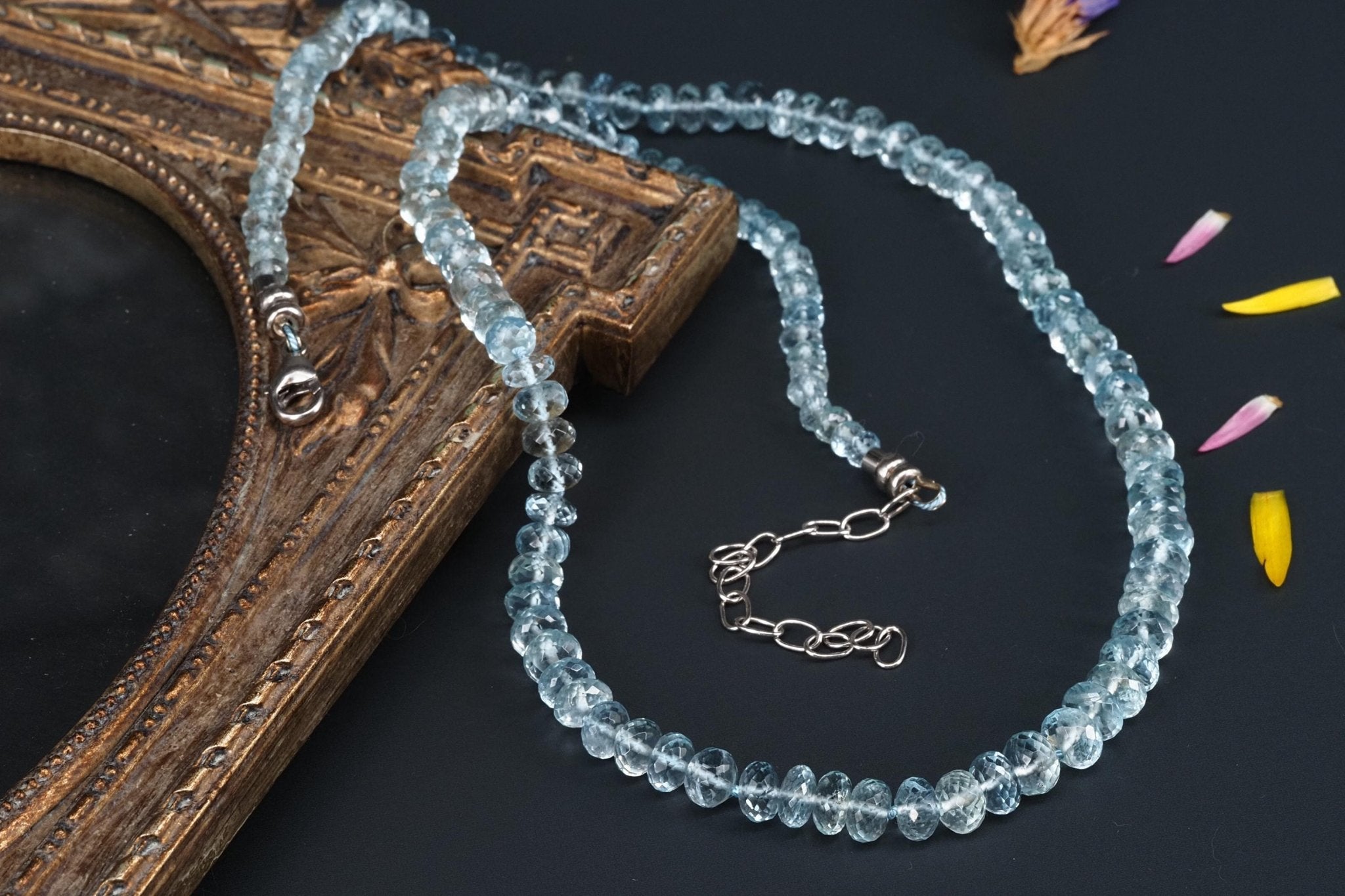 Aquamarin Kette Natur Edelstein Perlen Collier Silber