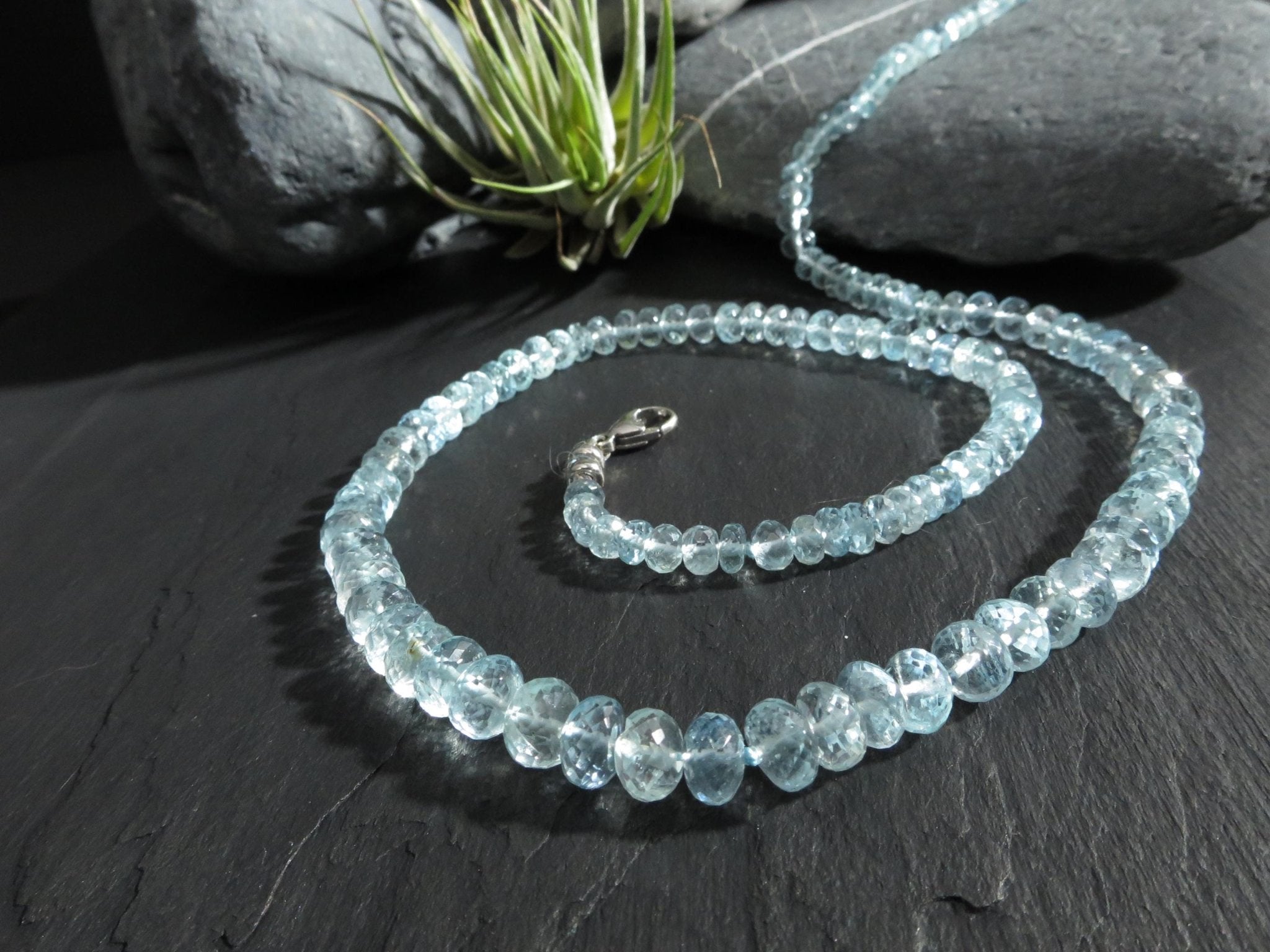 Aquamarin Kette Natur Edelstein Perlen Collier Silber