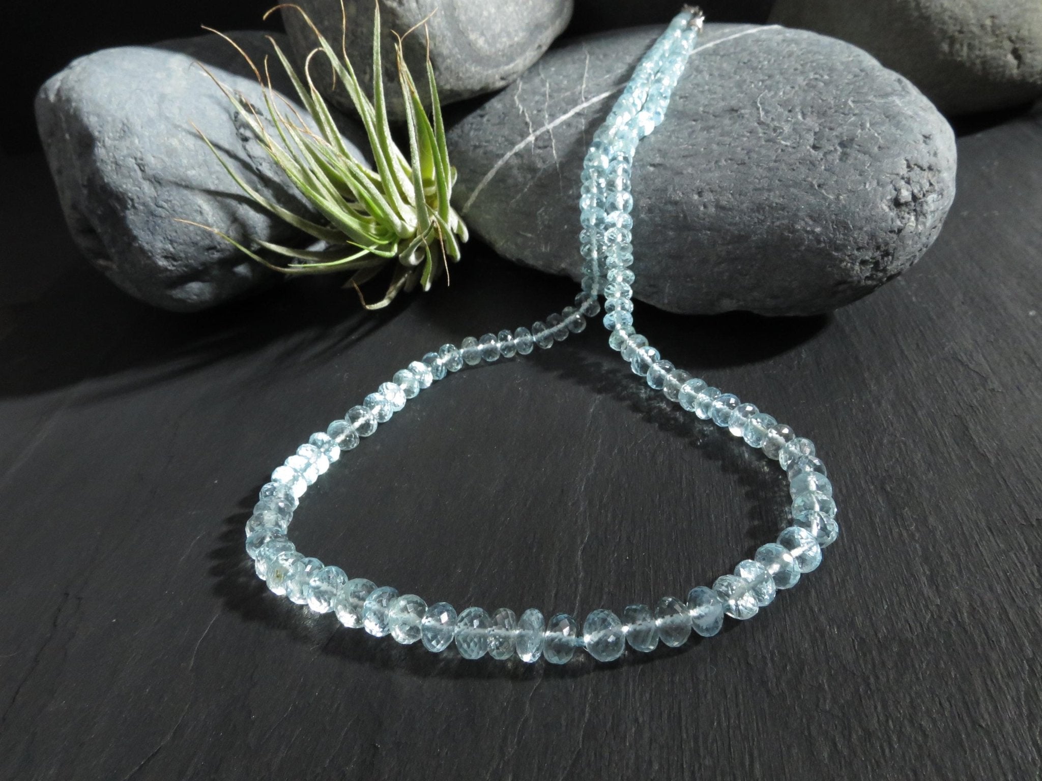 Aquamarin Kette Natur Edelstein Perlen Collier Silber