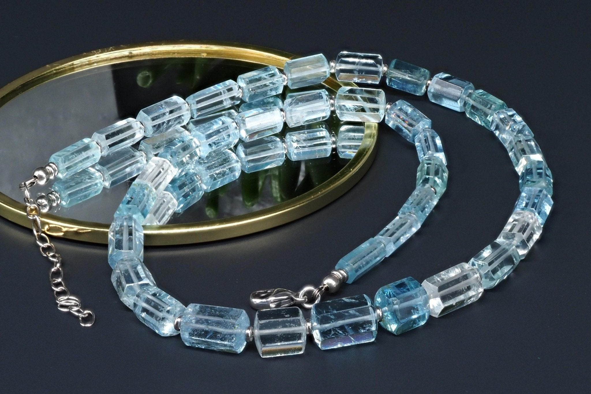 Aquamarin Kette Silber Naturkristalle 53cm blau