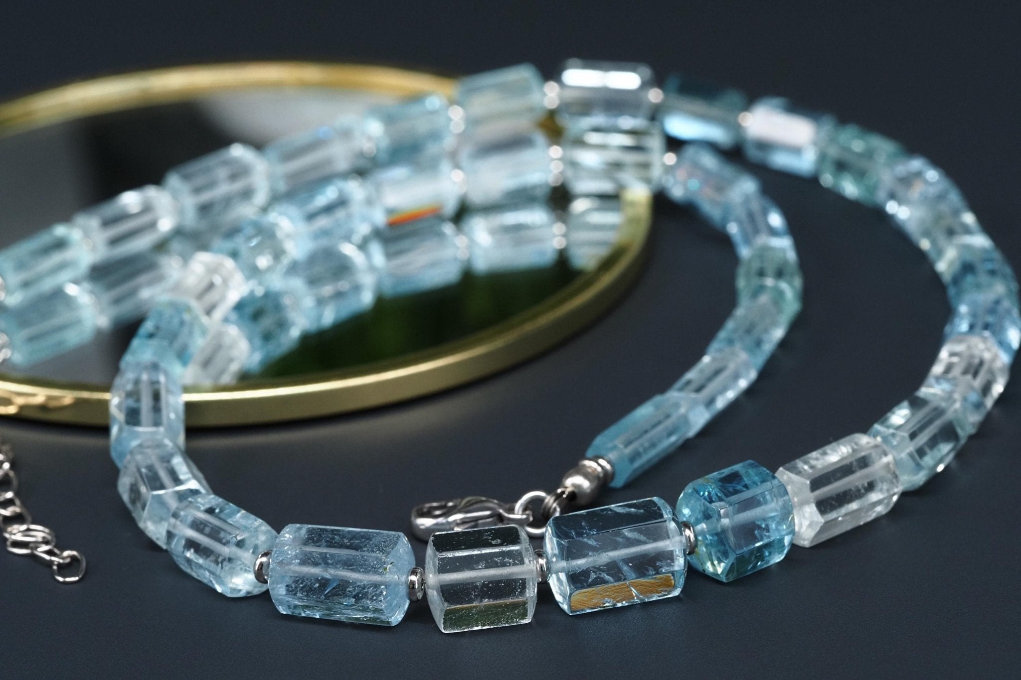 Aquamarin Kette Silber Naturkristalle 53cm blau