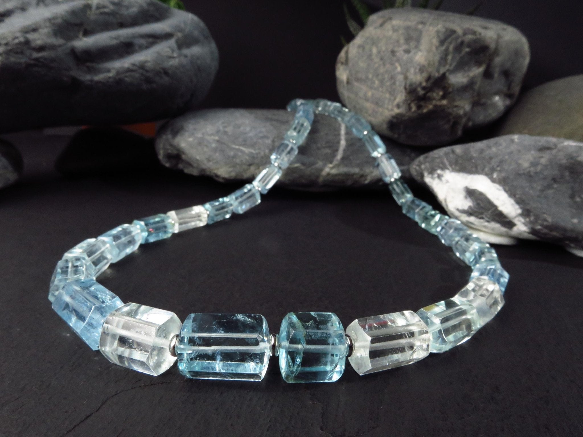 Aquamarin Kette Silber Naturkristalle 53cm blau