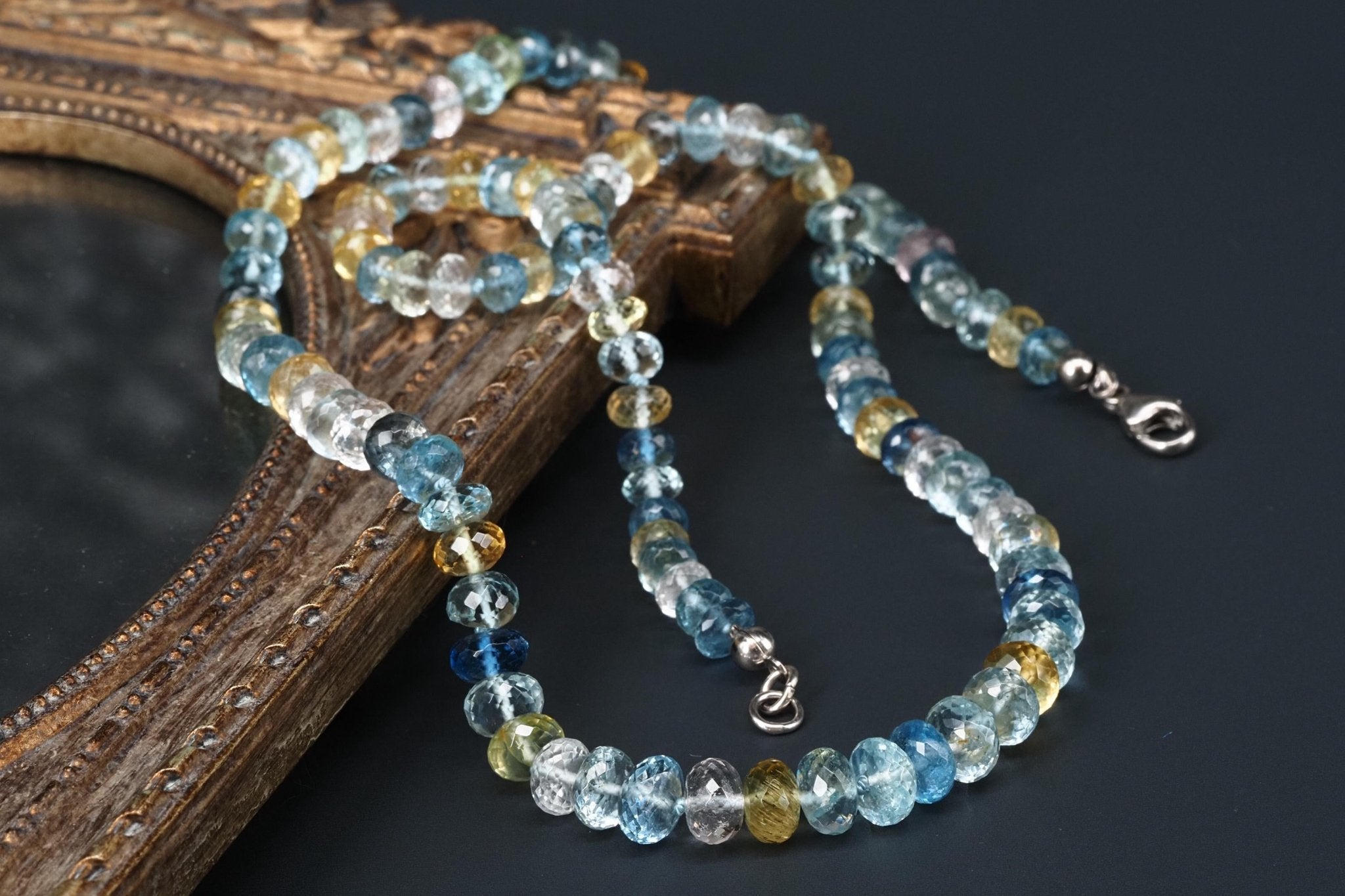 Aquamarin Morganit Heliodor Beryl Kette blau rosa gelb