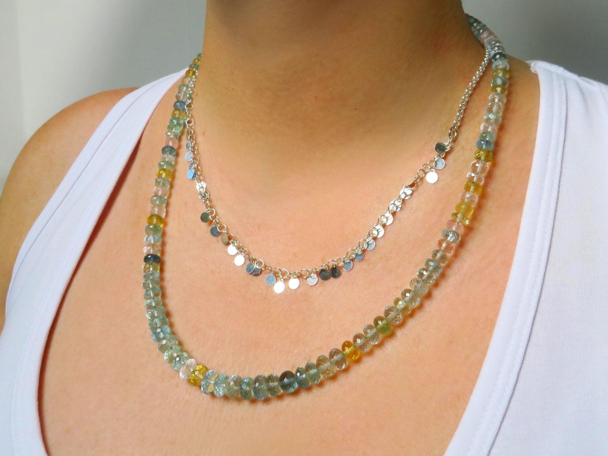 Aquamarin Morganit Heliodor Beryl Kette blau rosa gelb