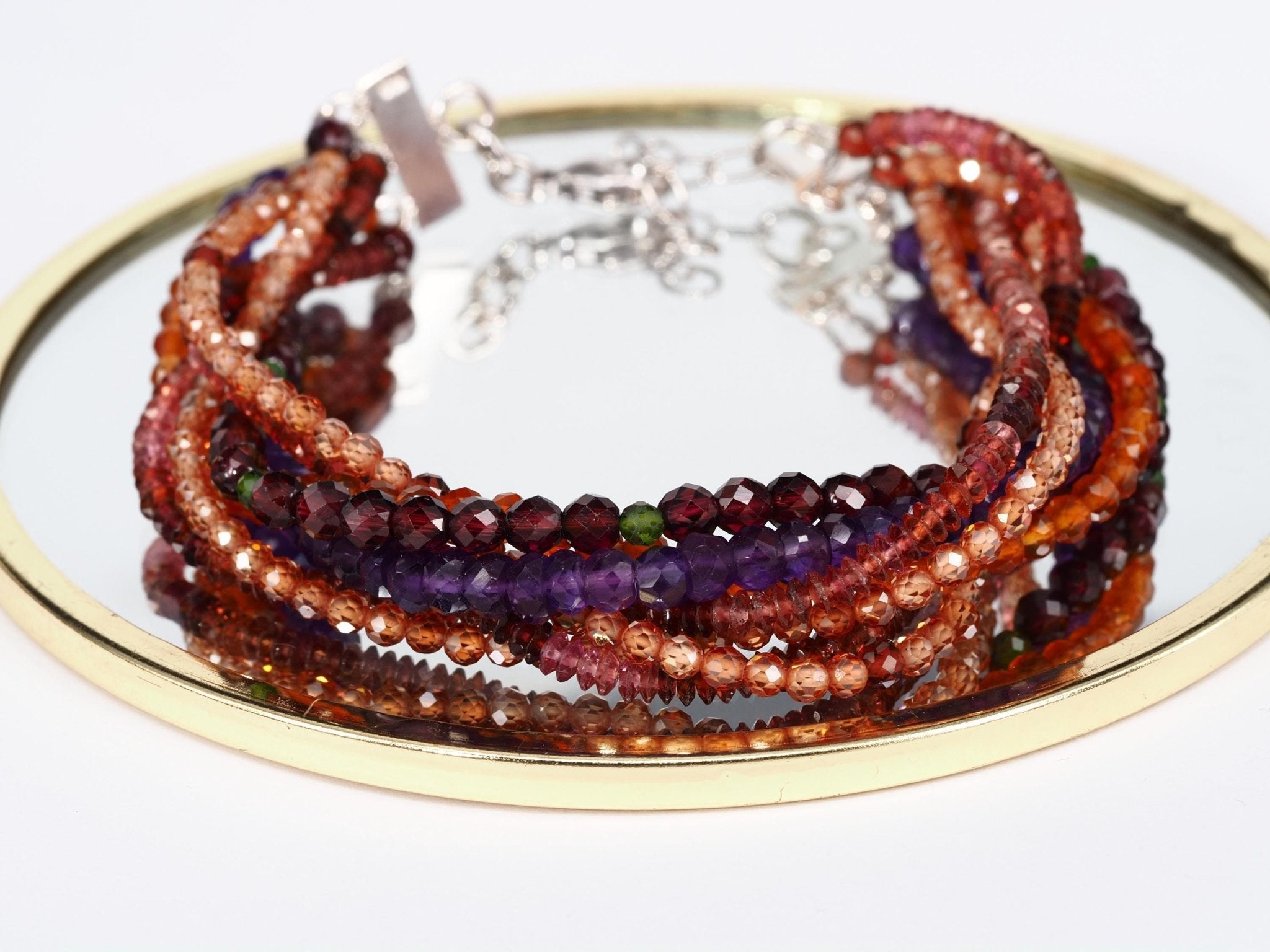 Armband Silber Granat Armband Bunt mehrreihiges Edelstein Armband Herbst Farben Granat Armband geflochten Edelstein rot Armband Silber