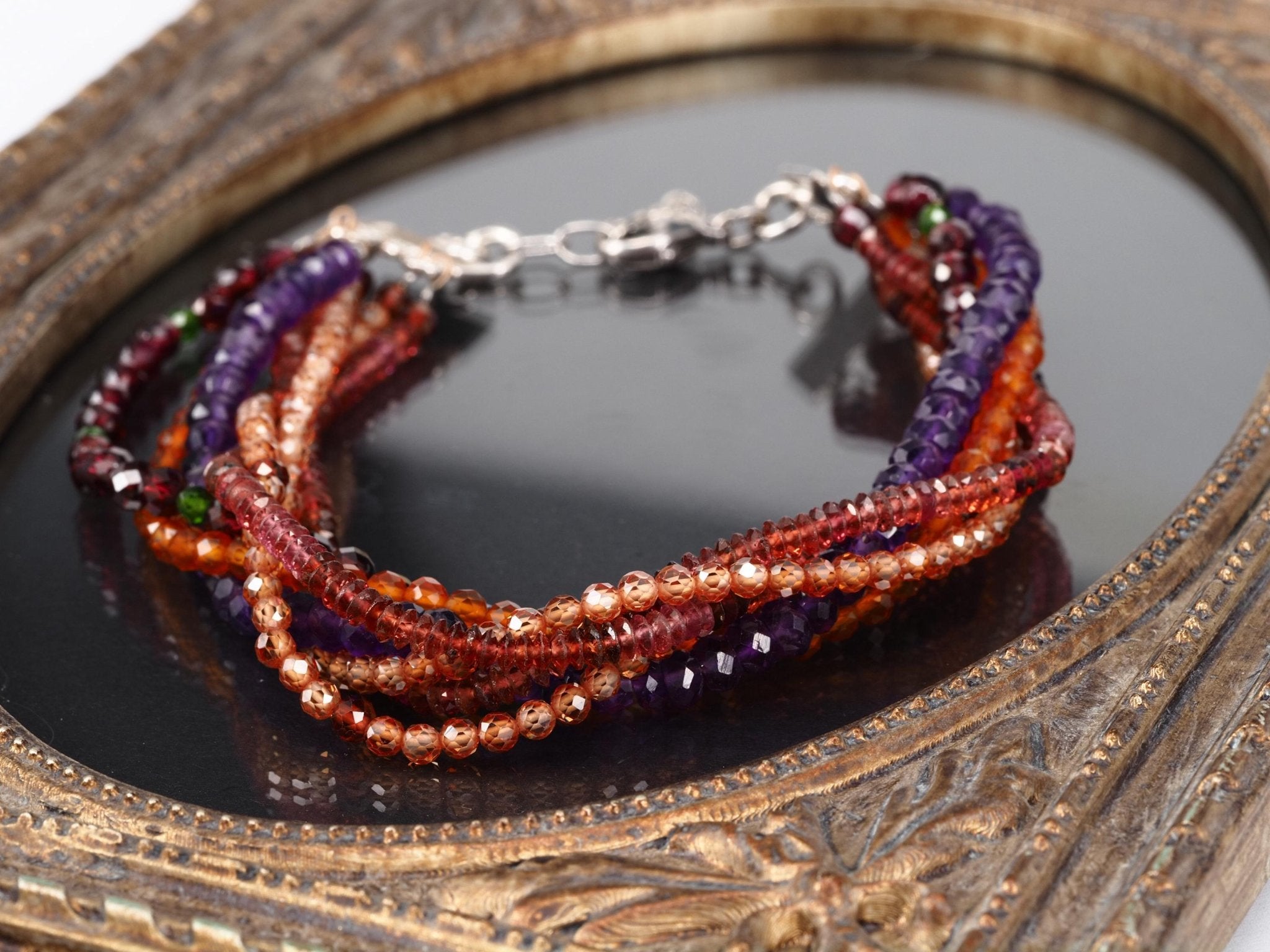 Armband Silber Granat Armband Bunt mehrreihiges Edelstein Armband Herbst Farben Granat Armband geflochten Edelstein rot Armband Silber