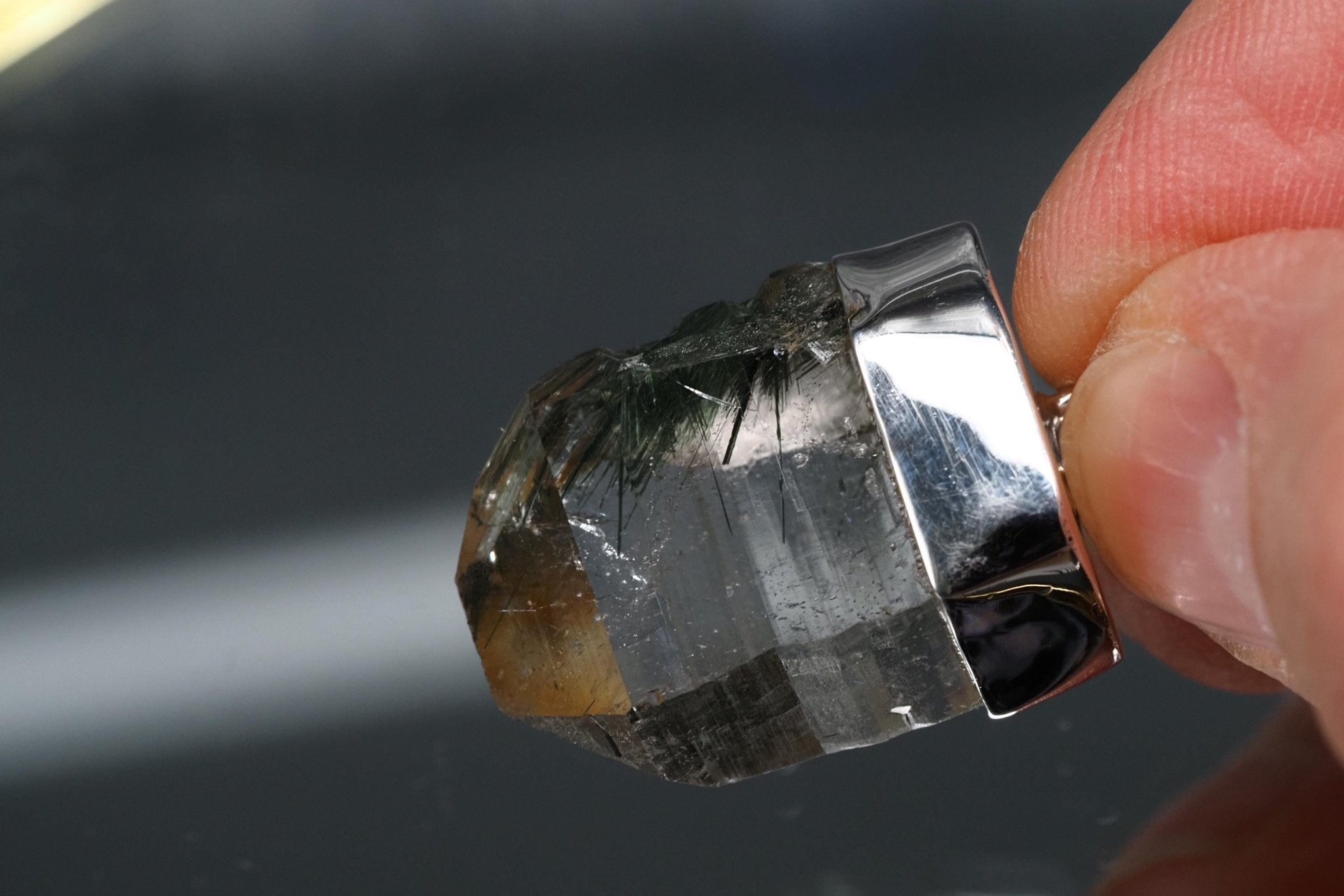 Bergkristall Aktinolith Anhänger Silber Österreich 33mm