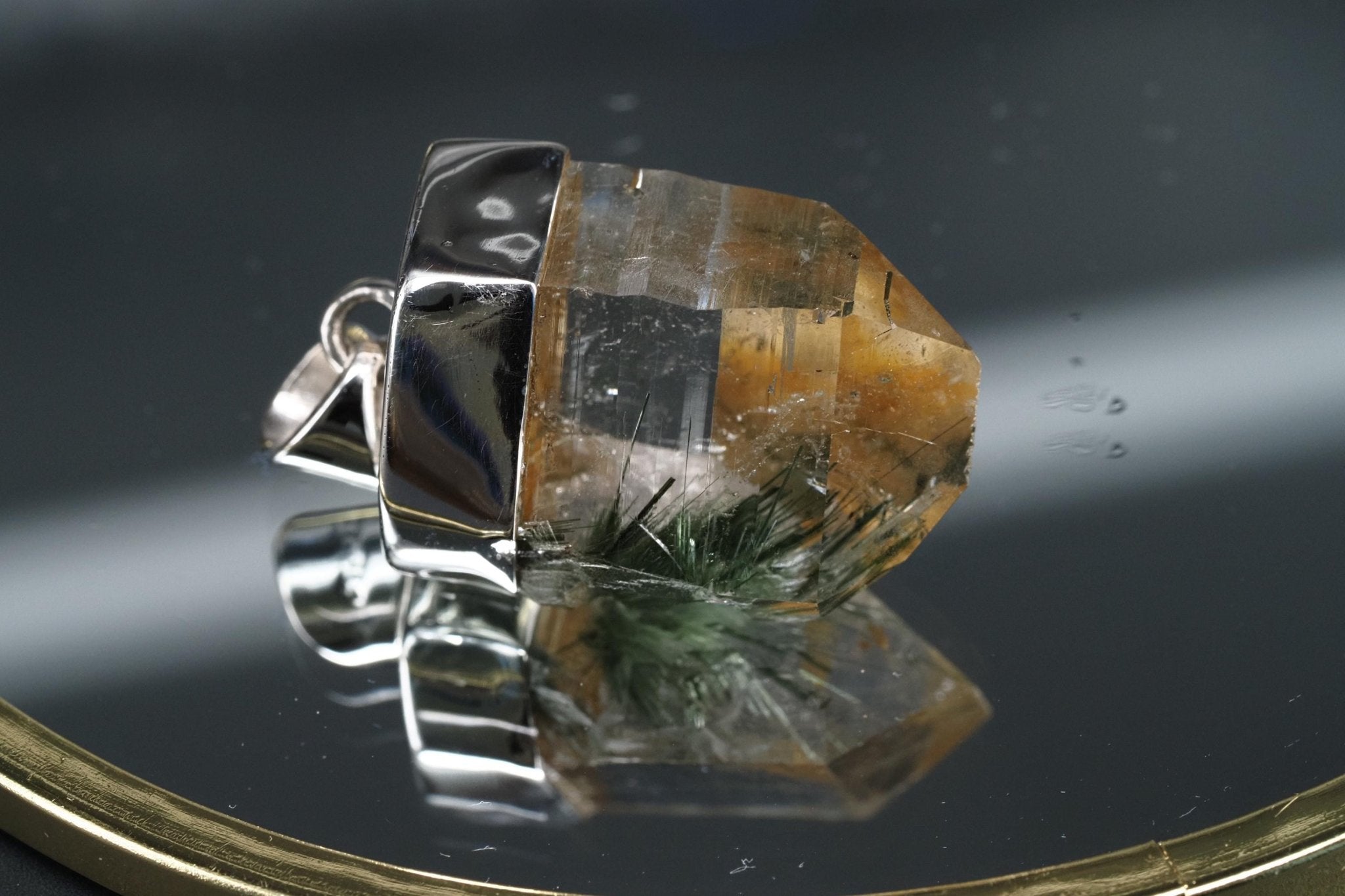 Bergkristall Aktinolith Anhänger Silber Österreich 33mm