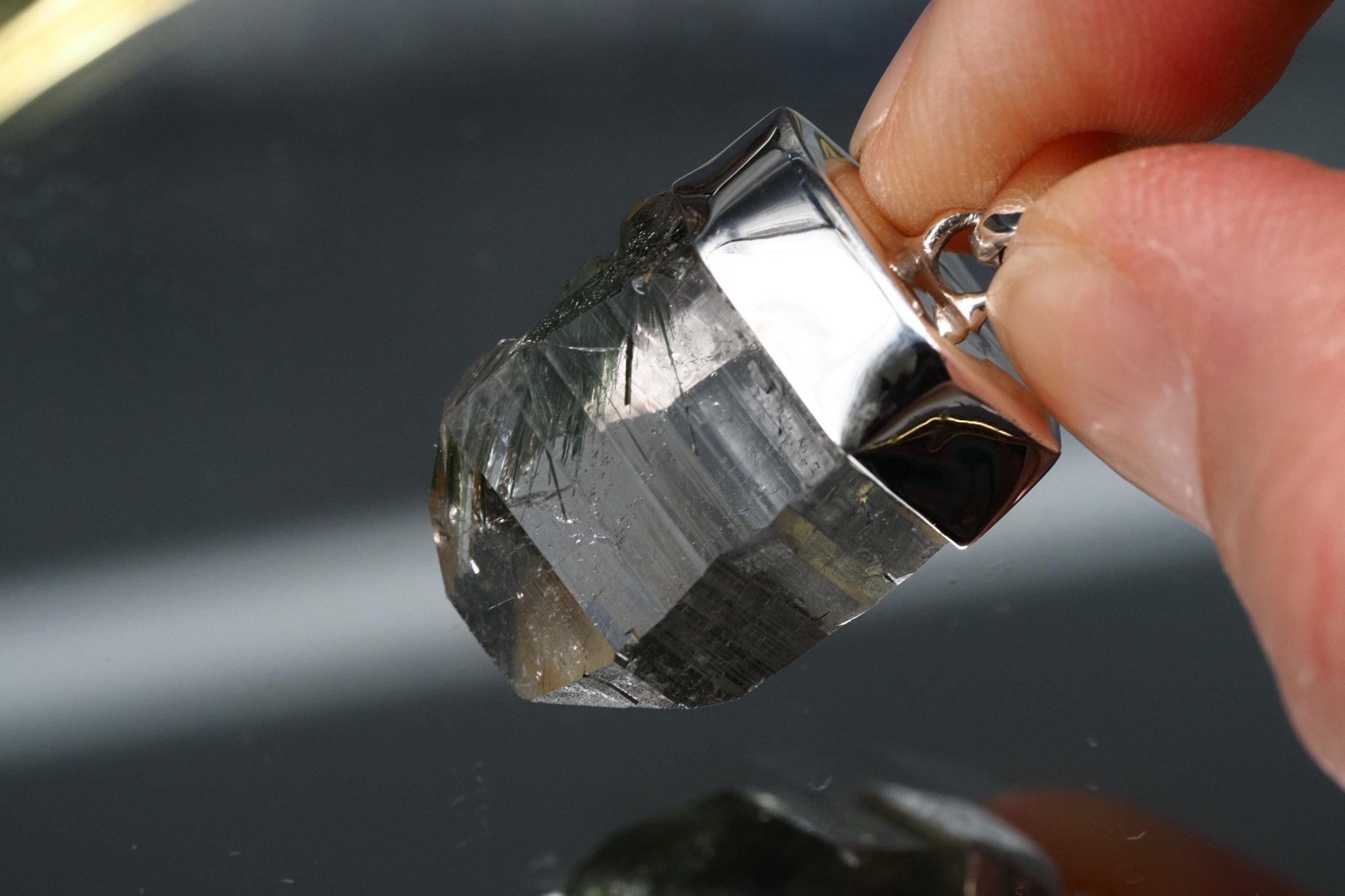 Bergkristall Aktinolith Anhänger Silber Österreich 33mm