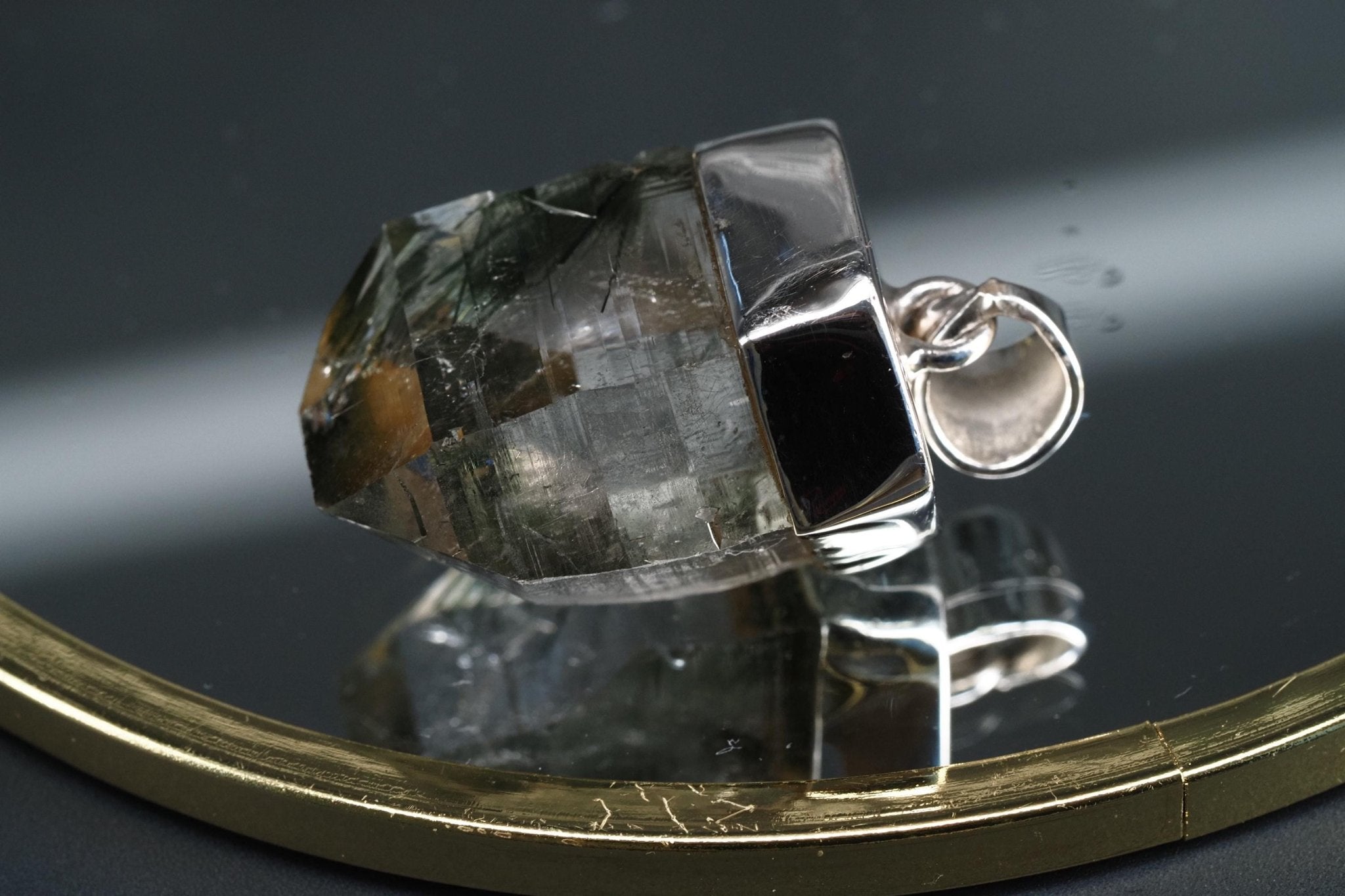 Bergkristall Aktinolith Anhänger Silber Österreich 33mm