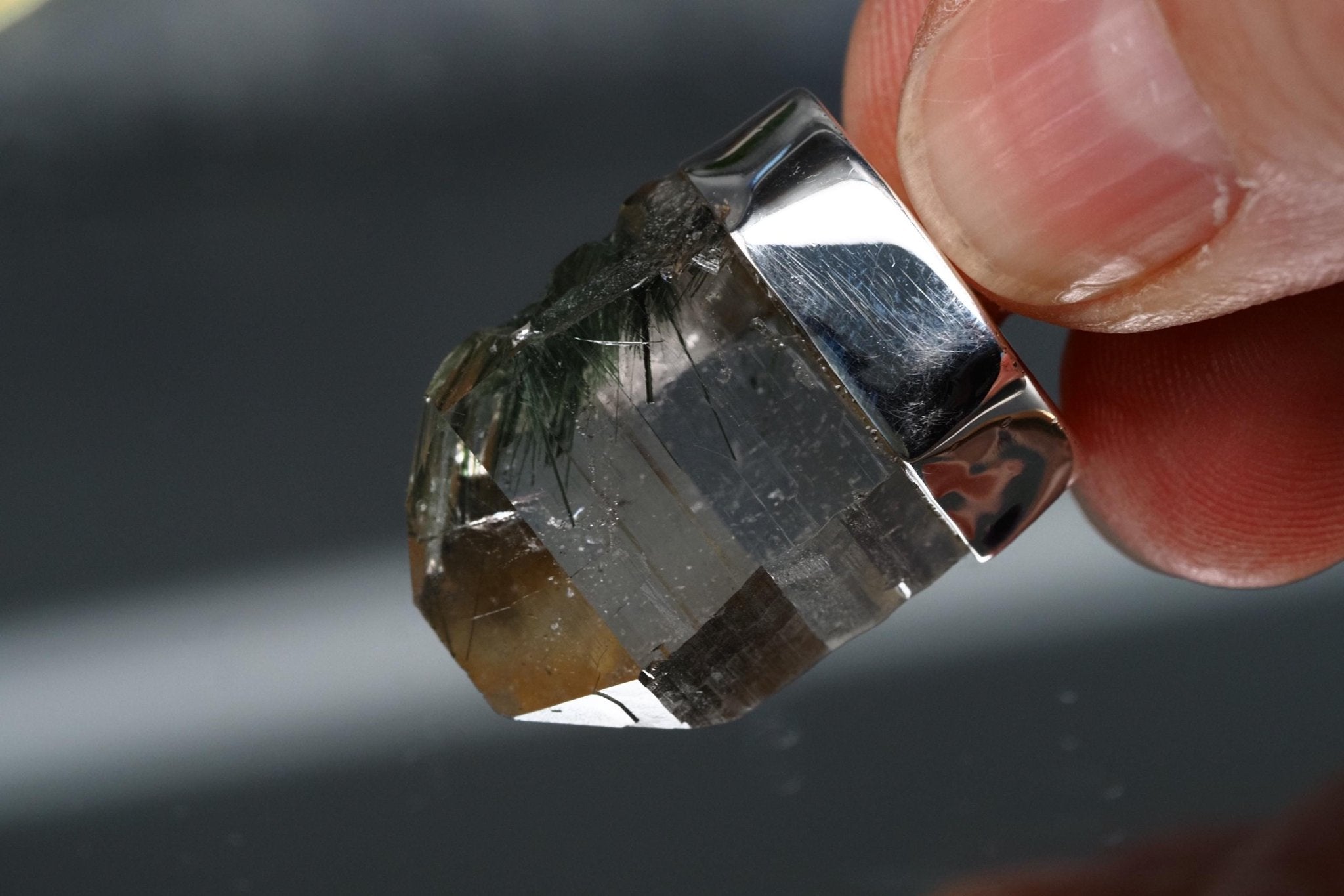 Bergkristall Aktinolith Anhänger Silber Österreich 33mm