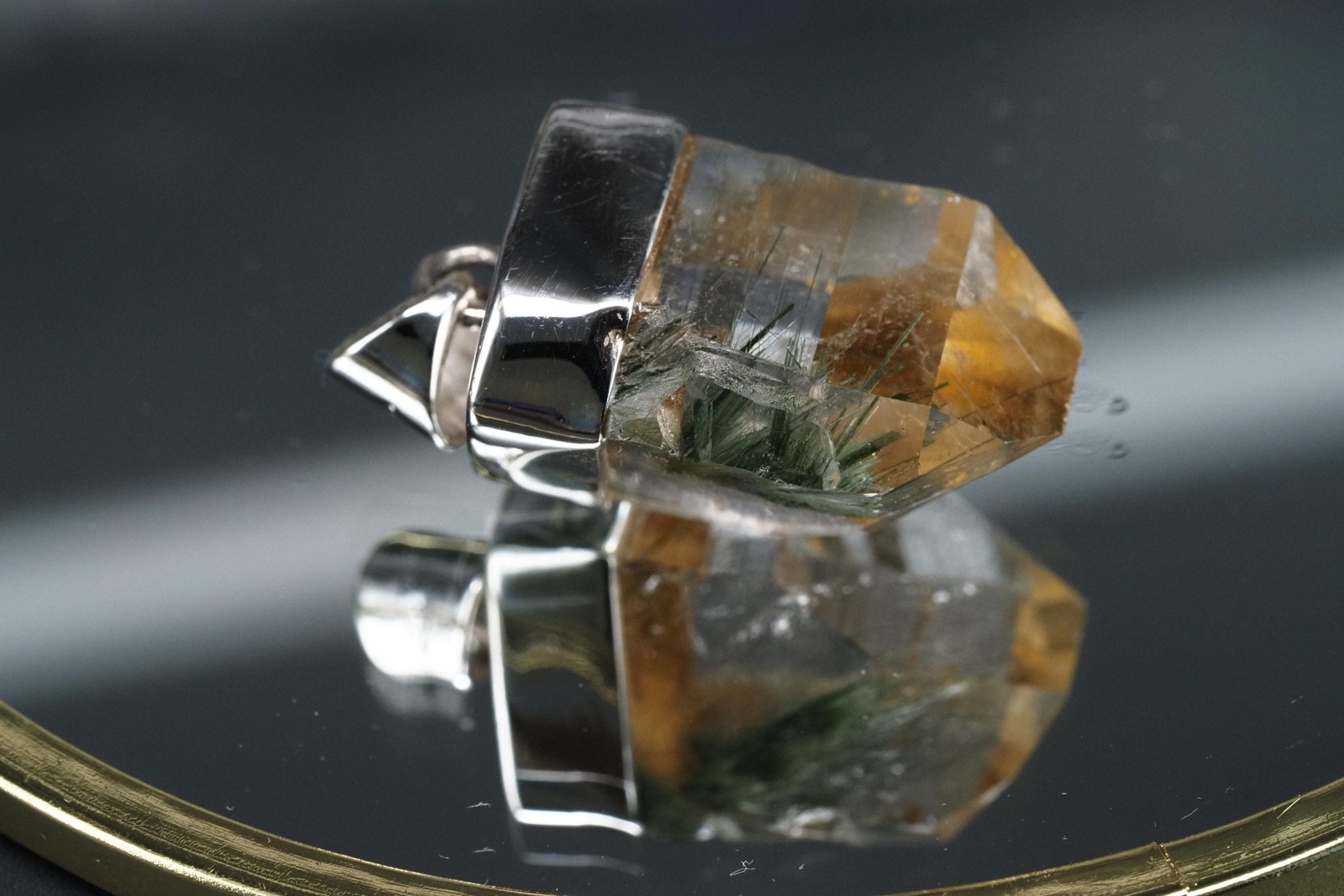 Bergkristall Aktinolith Anhänger Silber Österreich 33mm