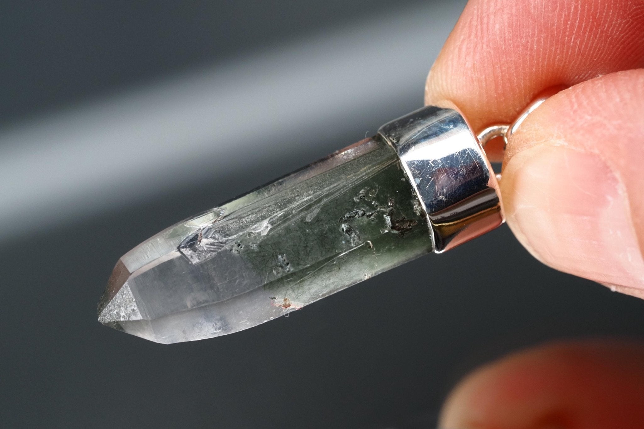 Bergkristall Aktinolith Anhänger Silber Österreich 37mm