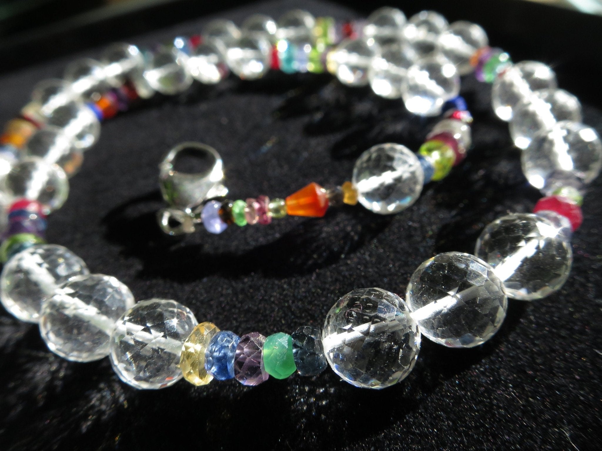 Bergkristall Kette Silber Edelsteinkette bunt Edelsteine Bergkristall Sterlingsilber rhodiniert buntes Edelstein Collier rosa Turmalin