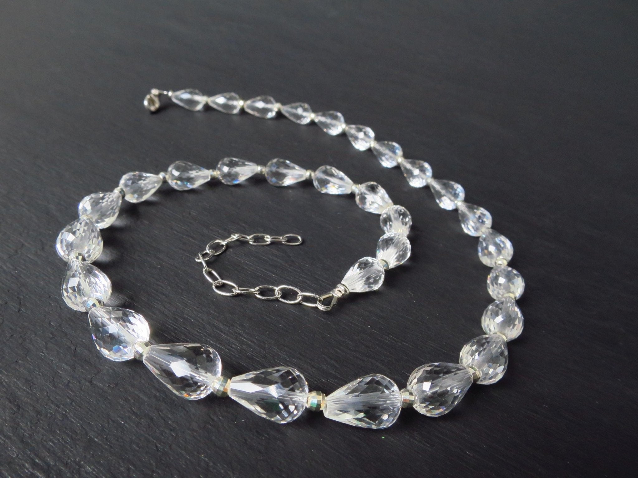 Bergkristall Kette Tropfen Silber 43,5cm +Verlängerung