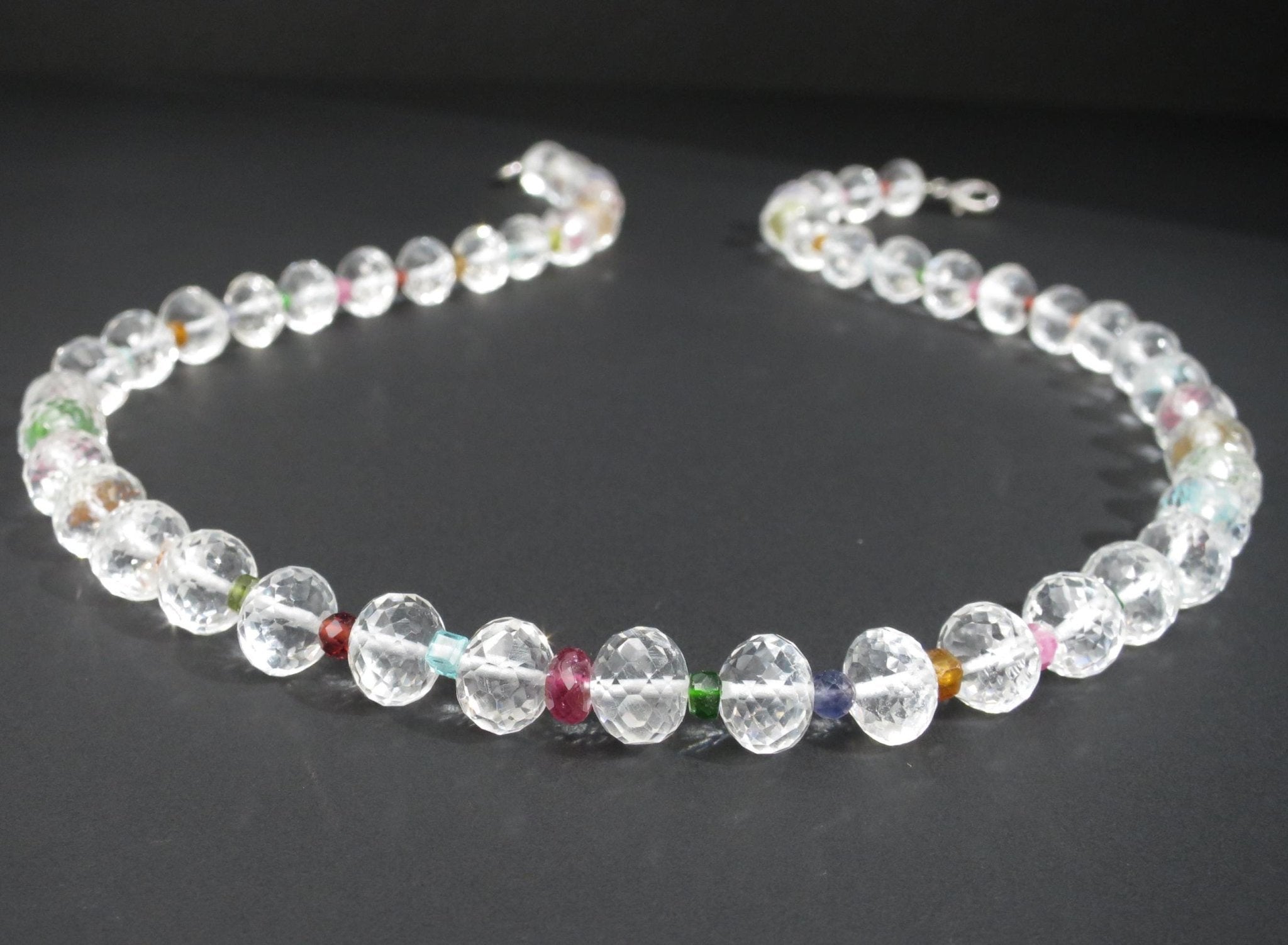 Bergkristall Silber Kette Kristall bunte Edelsteinkette