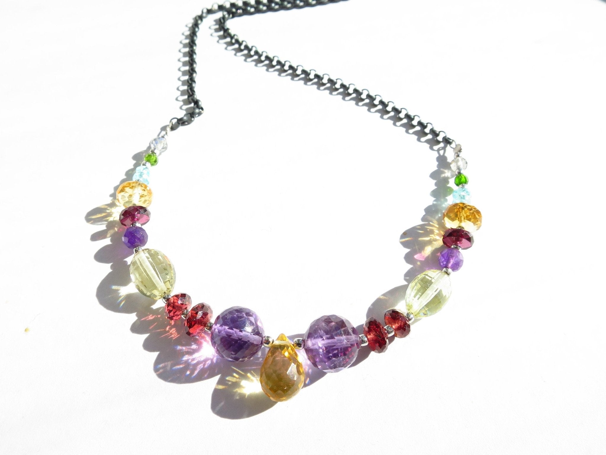 Bunte Citrin Tropen Amethyst Granat Kette facettiert