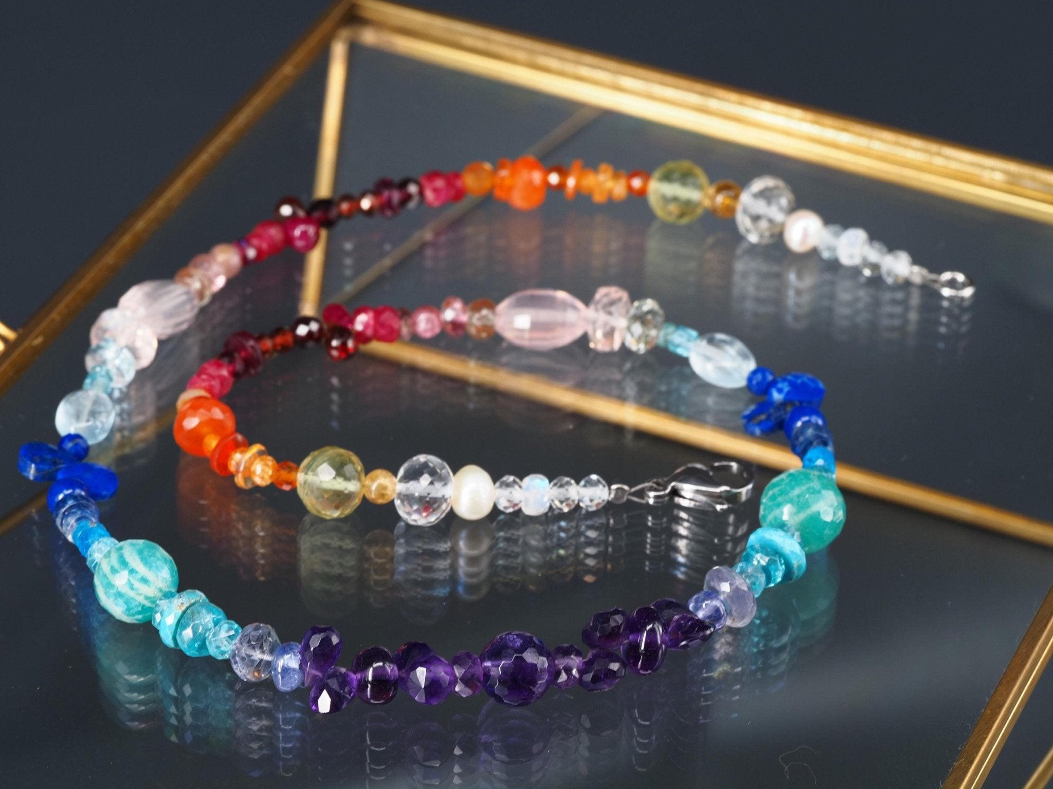 Bunte Edelstein Kette Länge 44cm Chakra Halskette