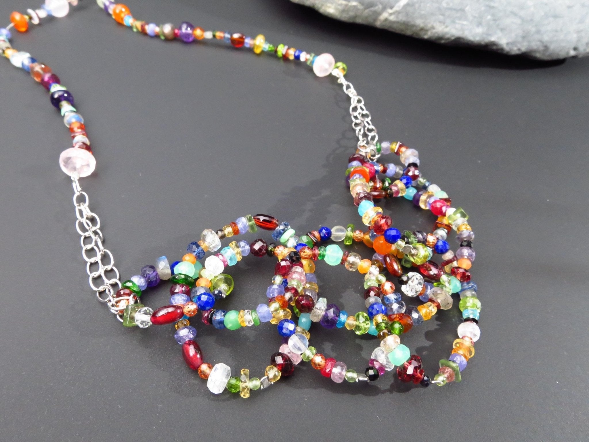 Bunte Edelstein Kette Saphir Silber Collier Karneol Kette Kyanit Peridot mit 925 Silber Verschluss