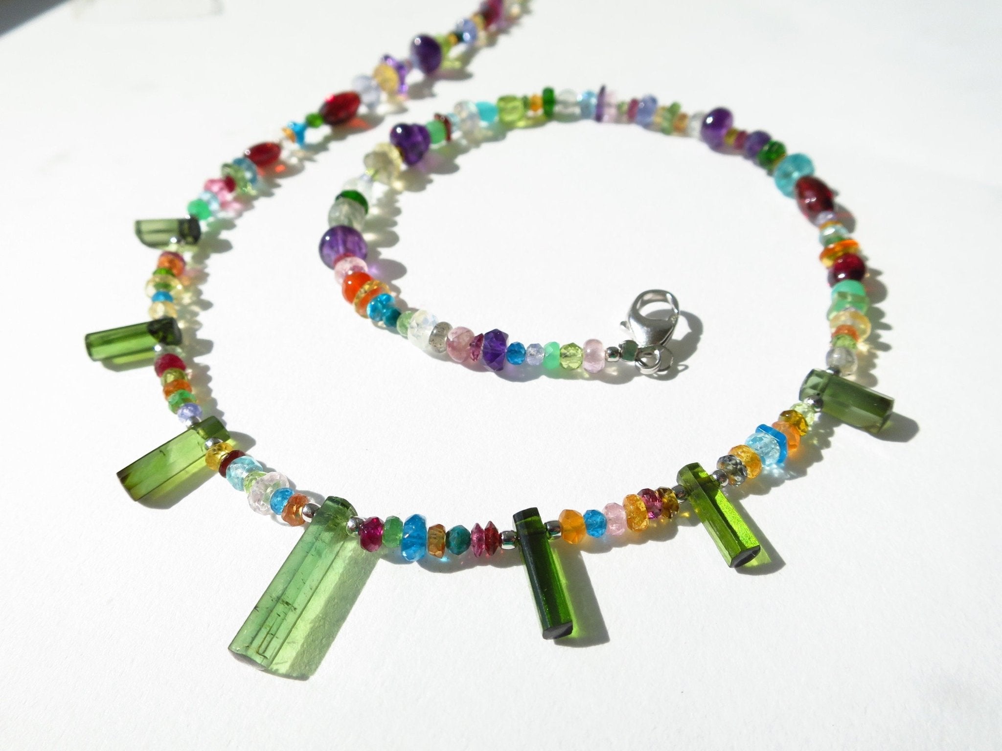 Bunte Edelstein Kette Saphir Turmalin Kyanit Peridot