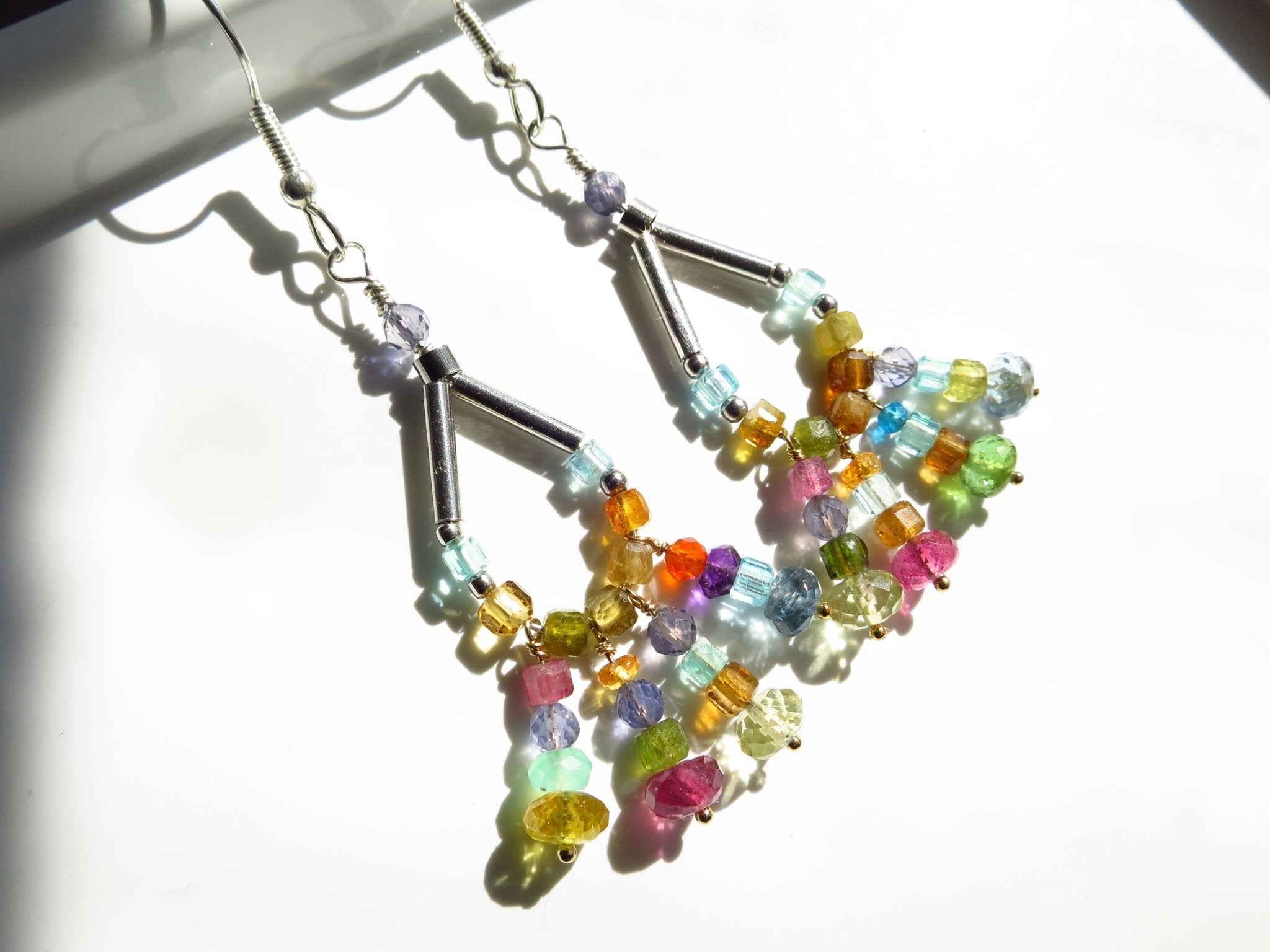 Bunte lange Turmalin Ohrringe Ohrhänger 925 Silber