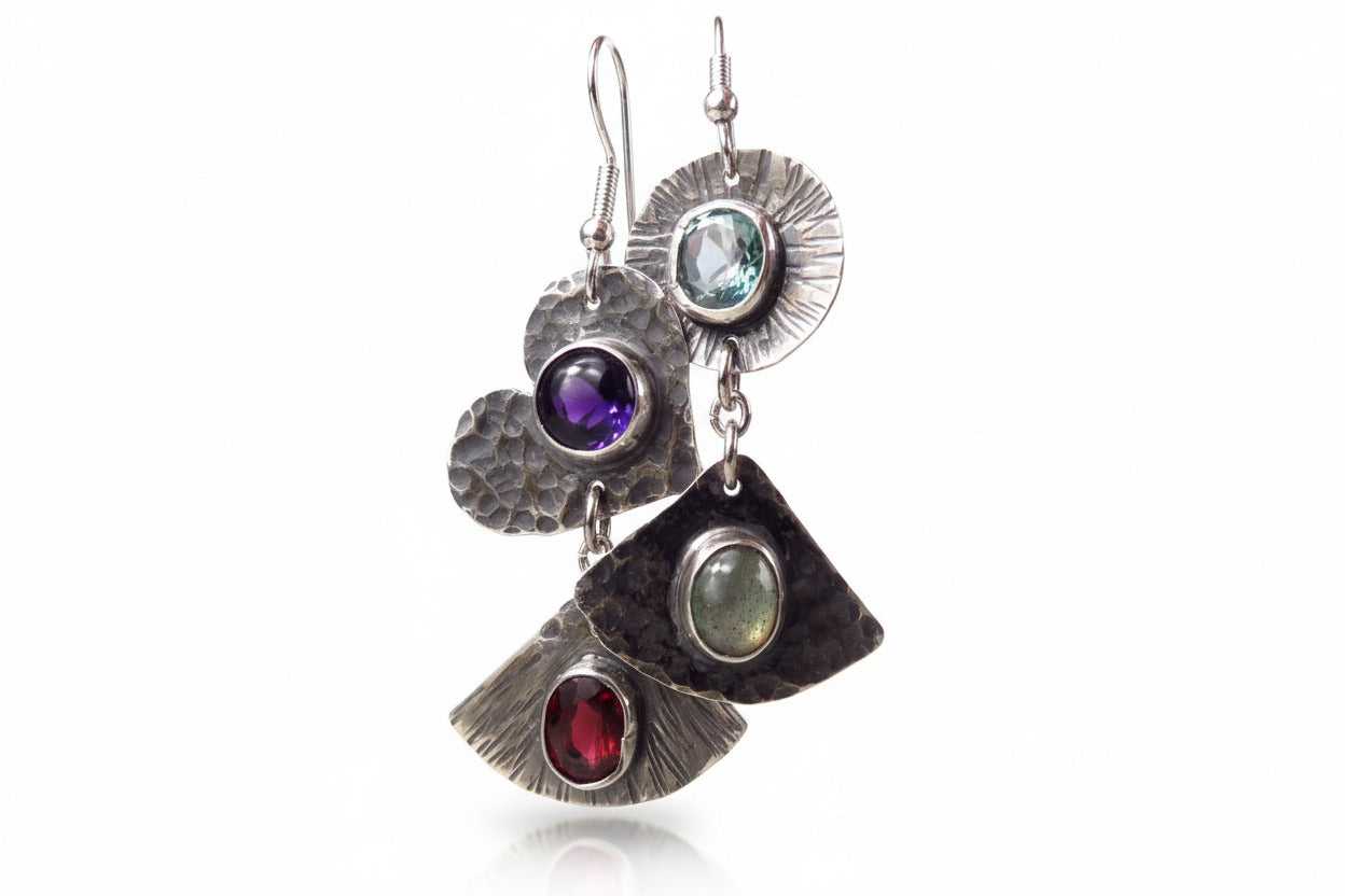 Bunte Ohrhänger Silber Grant Silber Edelstein Ohrringe Silber Amethyst Boho Ohrhänger Unikat lang bunte Edelstein Ohrringe Zirkon Ohrringe
