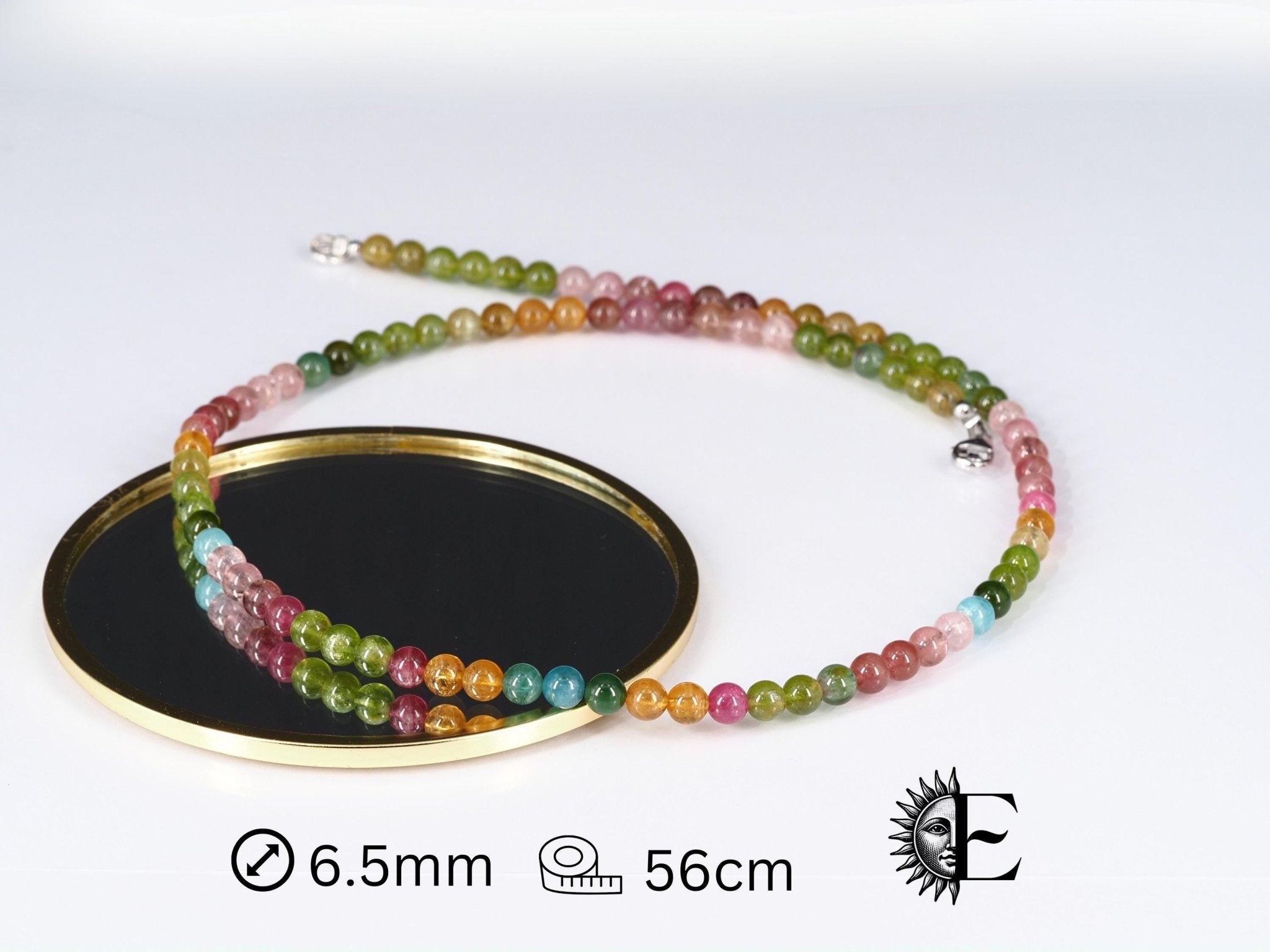 Bunte Turmalin Kette mit 6,5 mm • Echte unbehandelte Natursteine • Edelstein Halskette in Kugelform