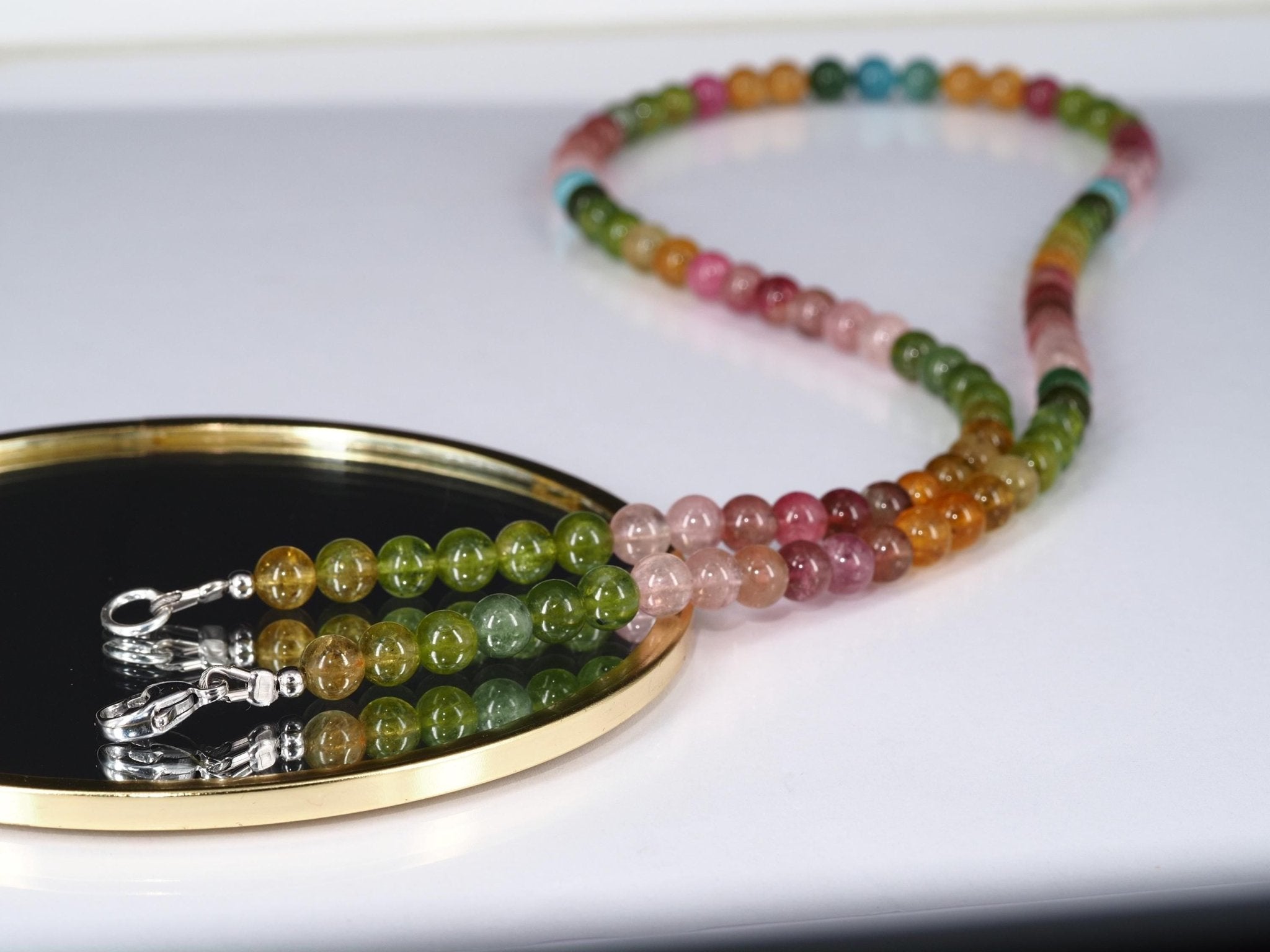 Bunte Turmalin Kette mit 6,5 mm • Echte unbehandelte Natursteine • Edelstein Halskette in Kugelform