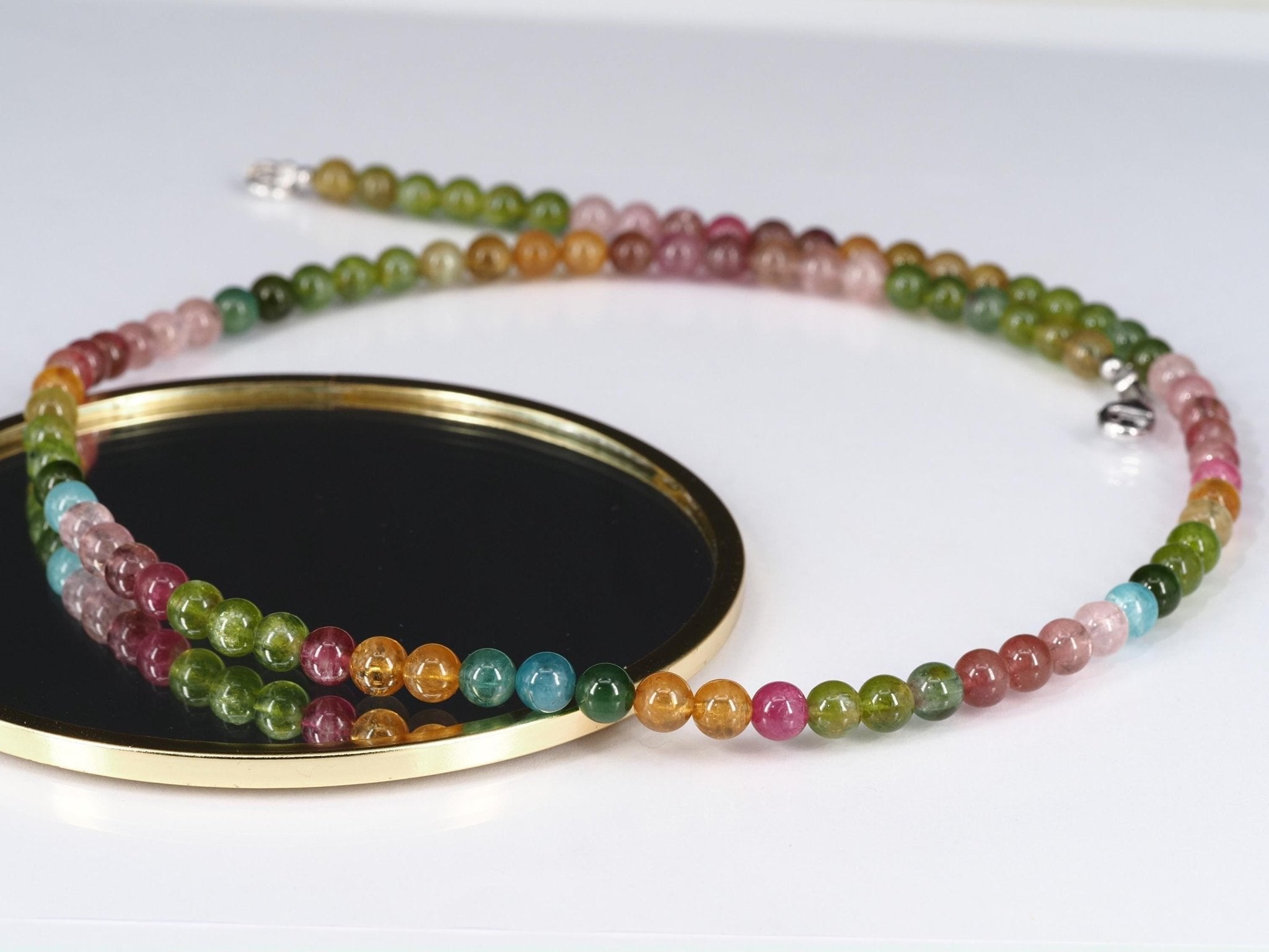 Bunte Turmalin Kette mit 6,5 mm • Echte unbehandelte Natursteine • Edelstein Halskette in Kugelform