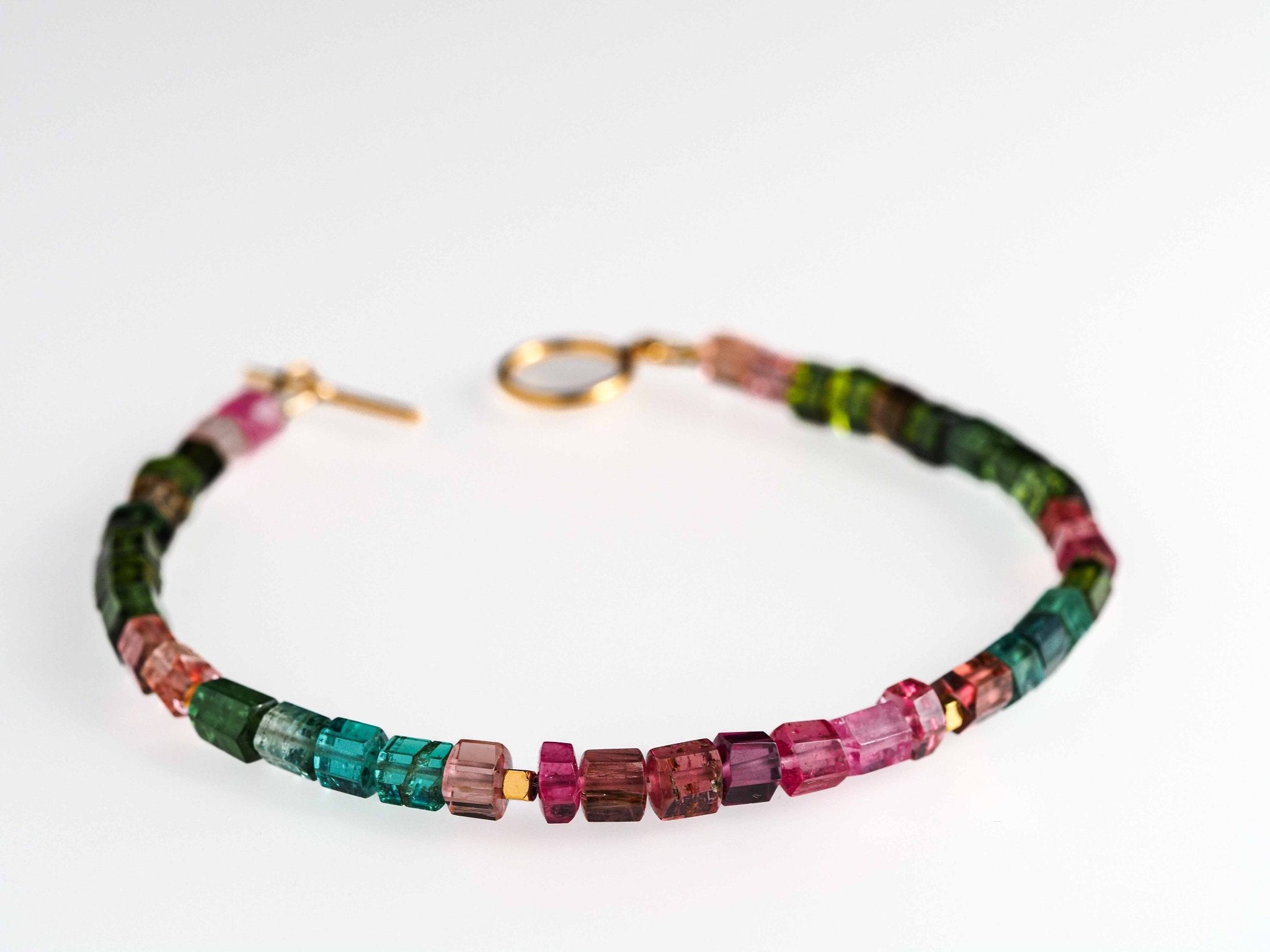 Buntes Turmalin Armband mit Gold-filled Knebelverschluss