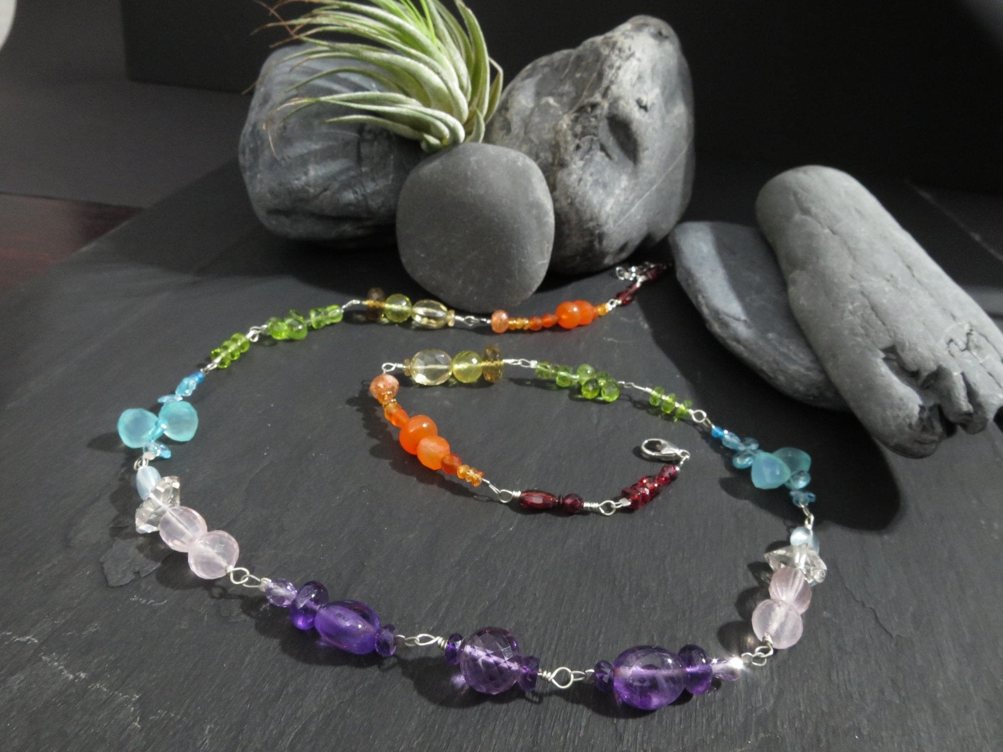 Chakra Regenbogen bunte Rosenkranz Edelstein Kette