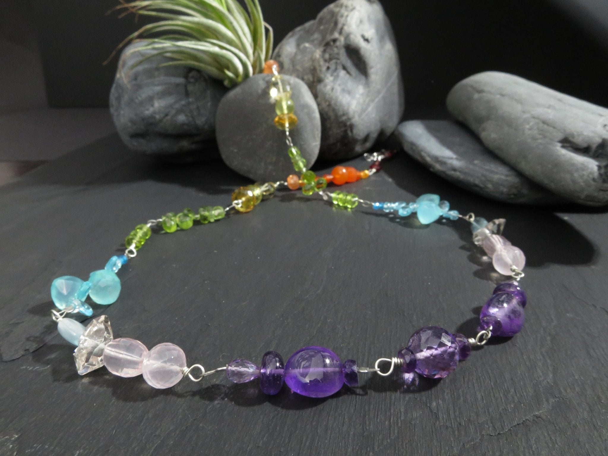 Chakra Regenbogen bunte Rosenkranz Edelstein Kette