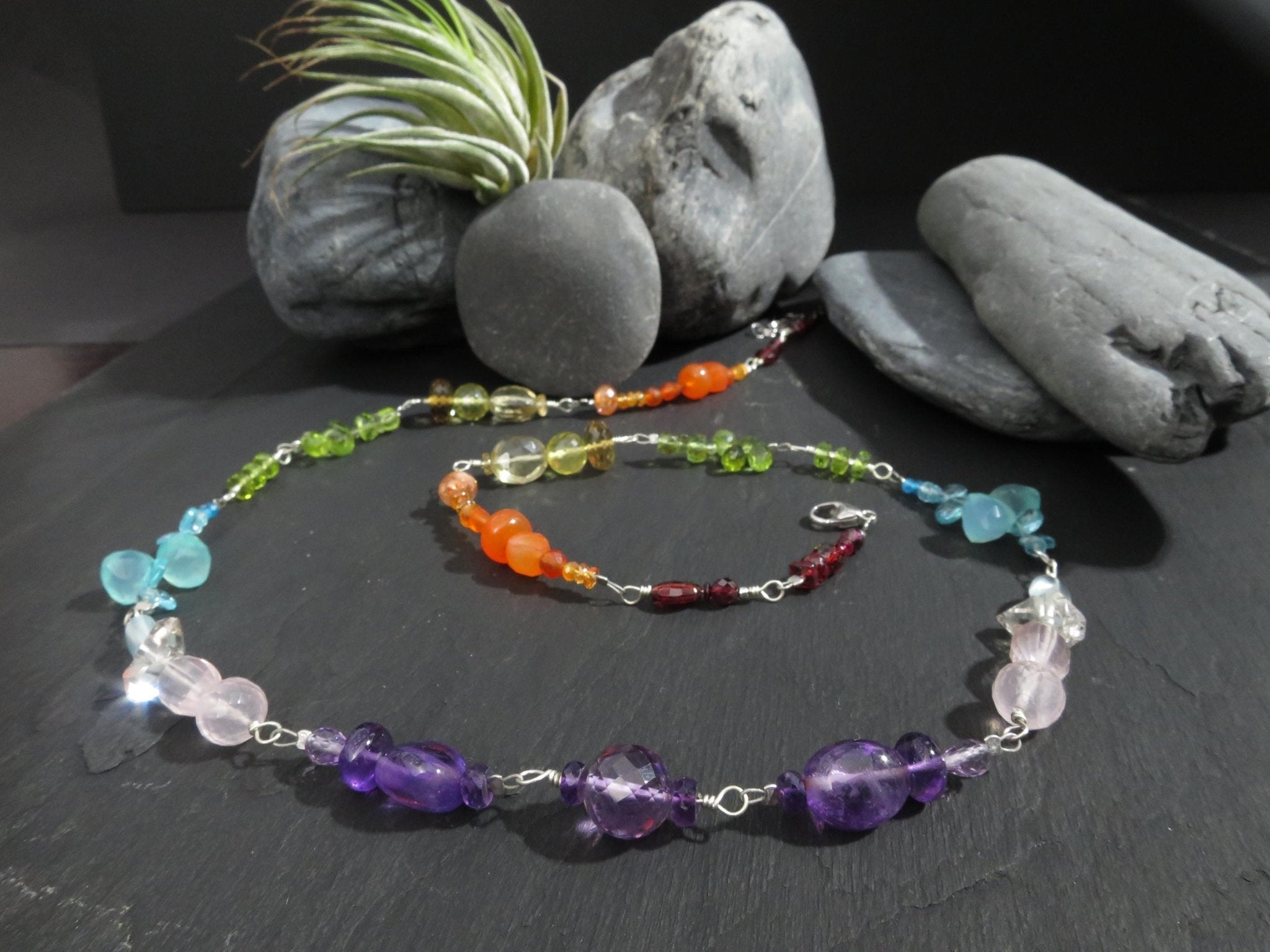 Chakra Regenbogen bunte Rosenkranz Edelstein Kette