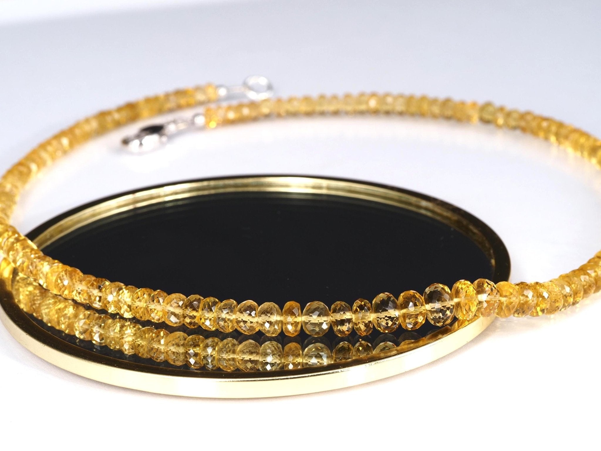 Dunkelgelbe Heliodor Kette – facettierter Goldberyll in Spitzenqualität