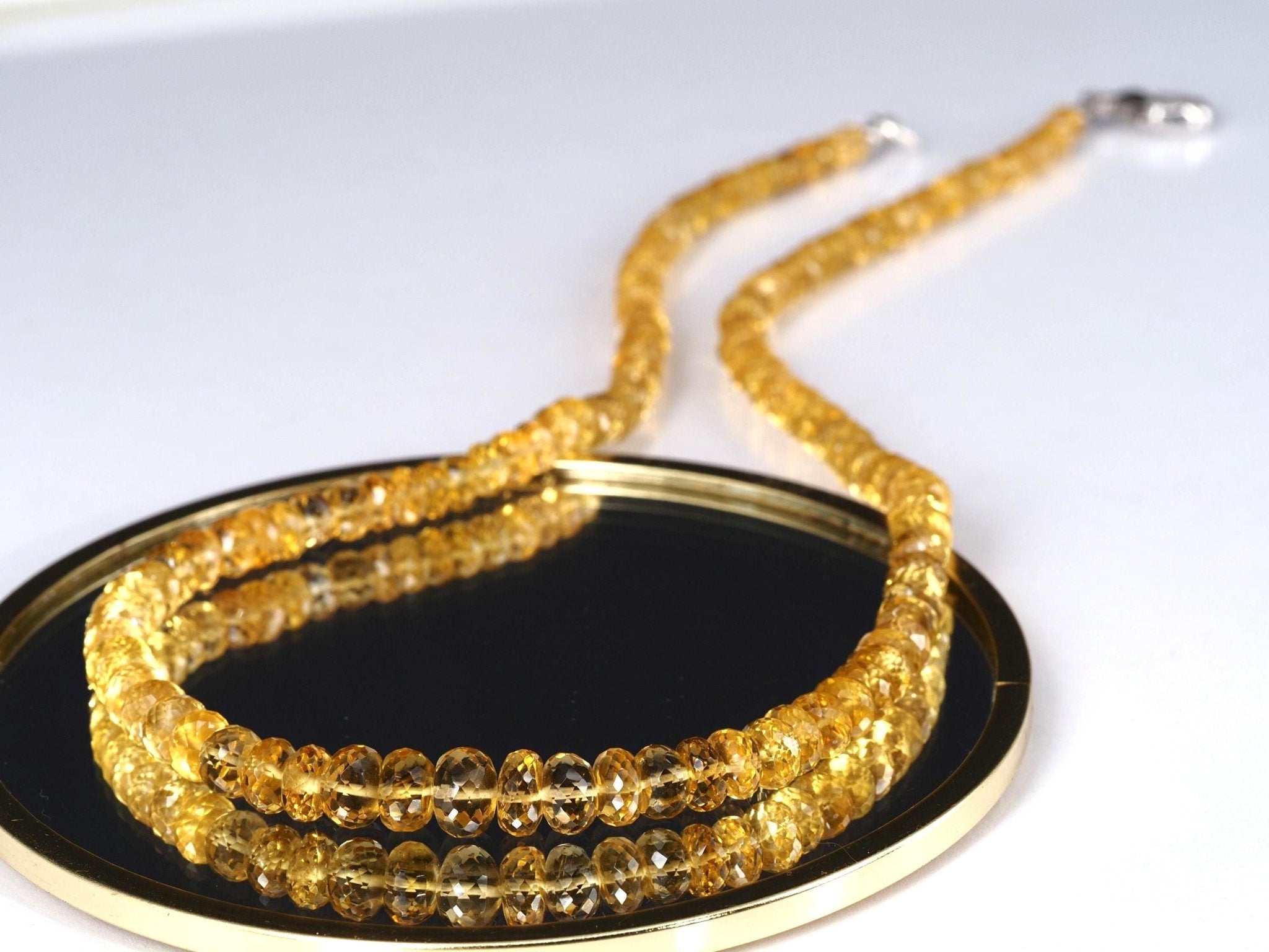 Dunkelgelbe Heliodor Kette – facettierter Goldberyll in Spitzenqualität