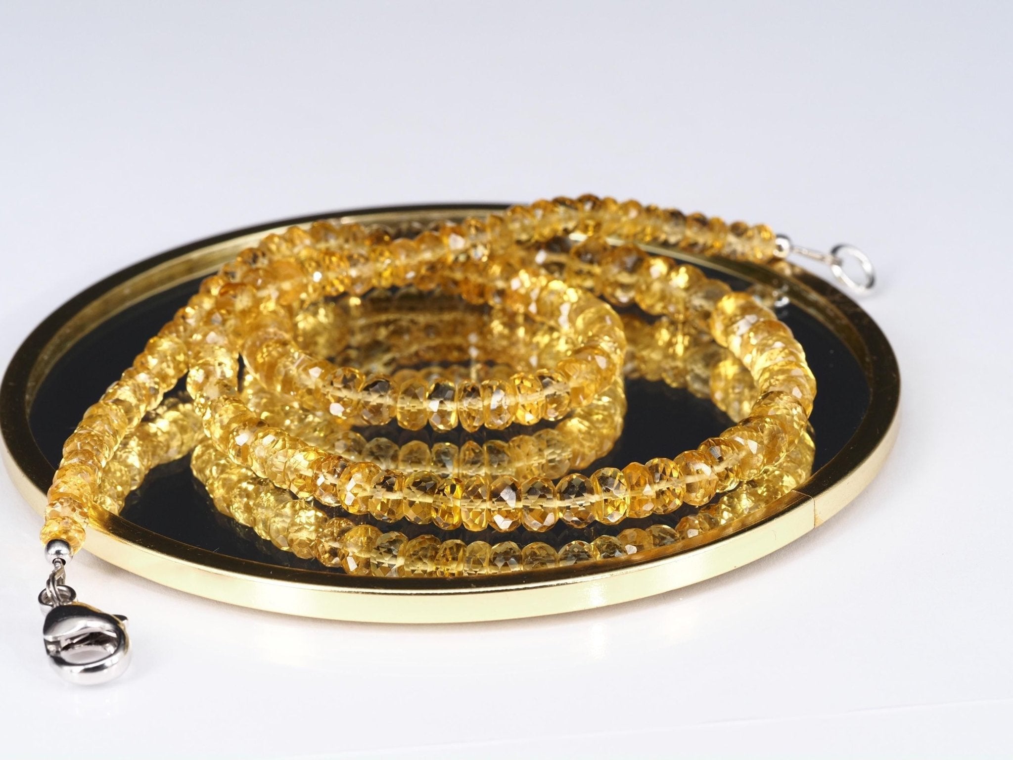 Dunkelgelbe Heliodor Kette – facettierter Goldberyll in Spitzenqualität