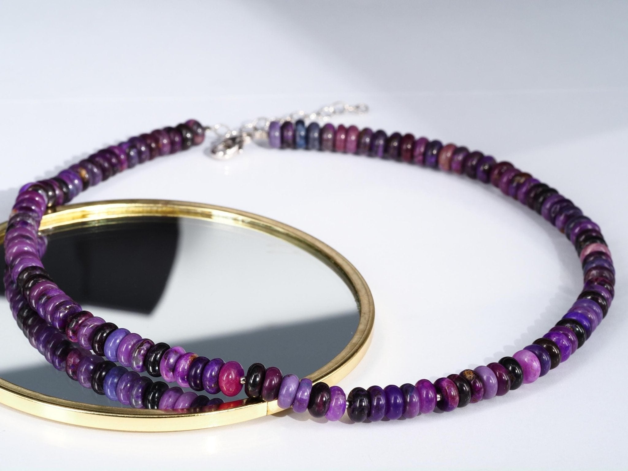 Echte Sugilith Kette - Edelsteinkette mit Sterling Silber