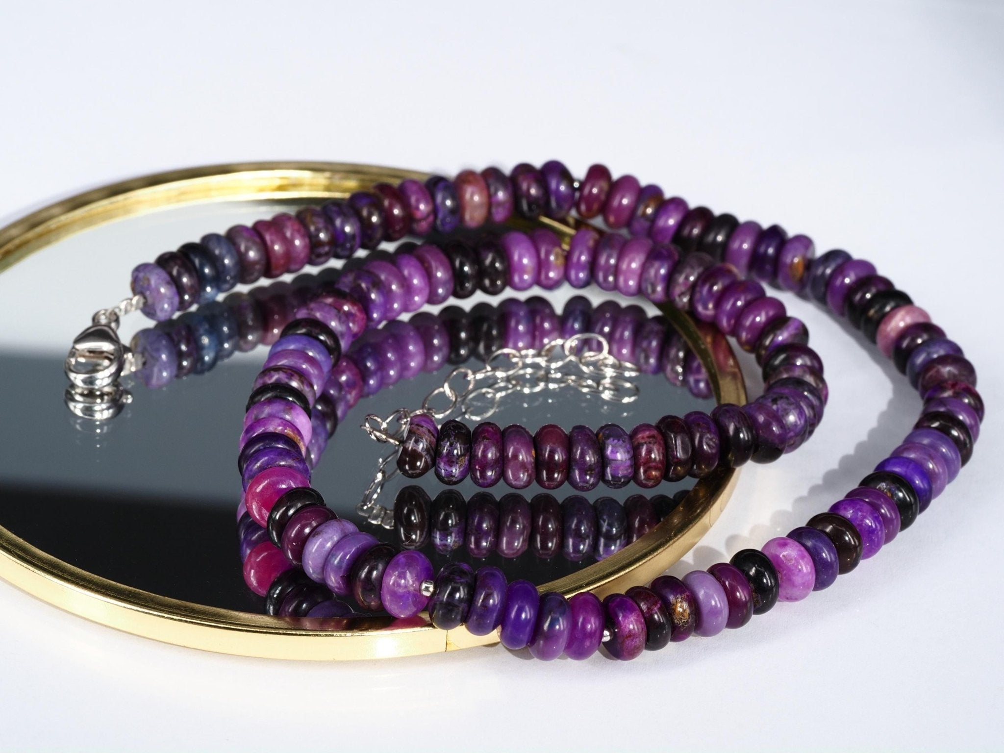 Echte Sugilith Kette - Edelsteinkette mit Sterling Silber